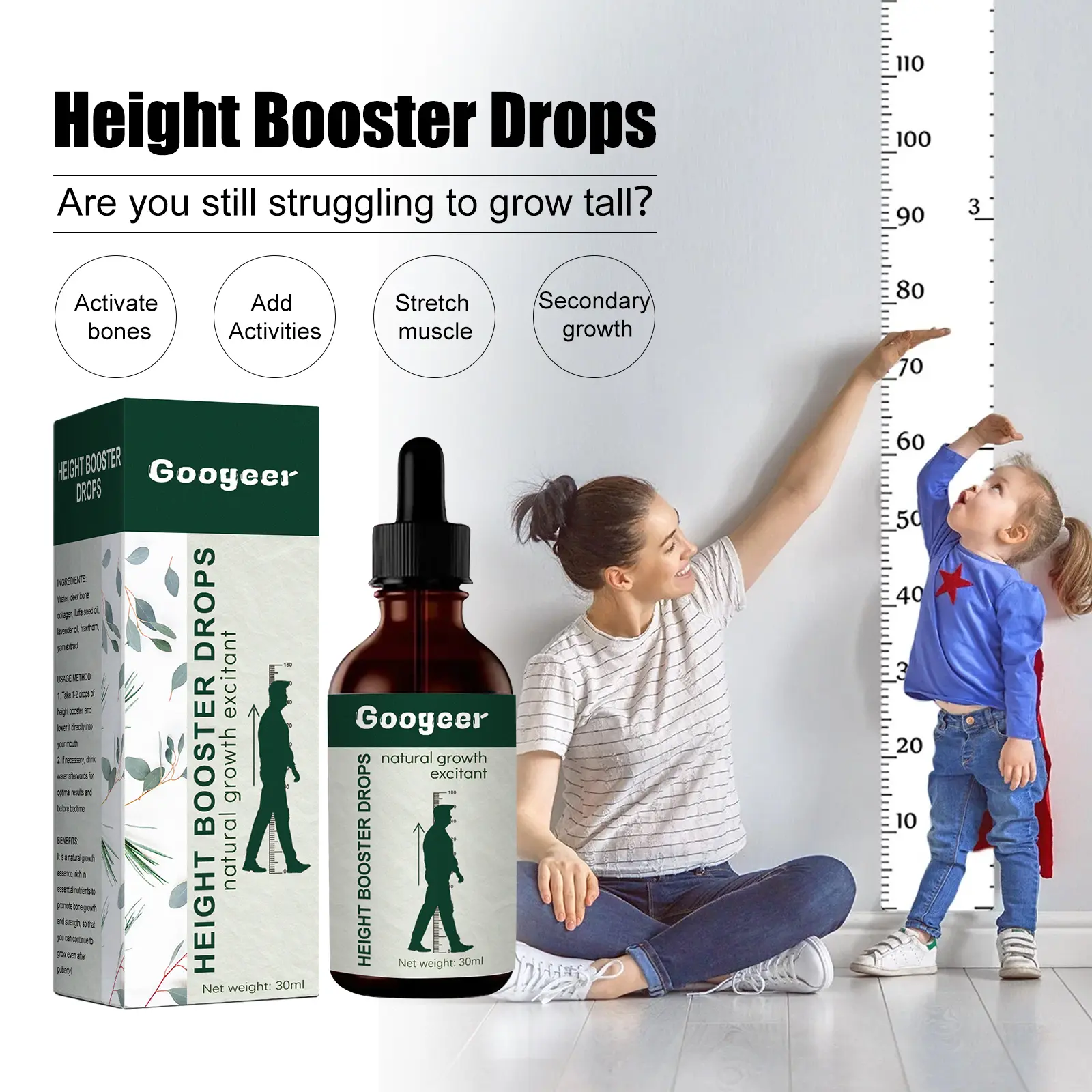 Bone Health Support Drops with Vitamin D3 and Collagen 9 googeer height boost essence oral GOH02 A008 30 GN1 3919