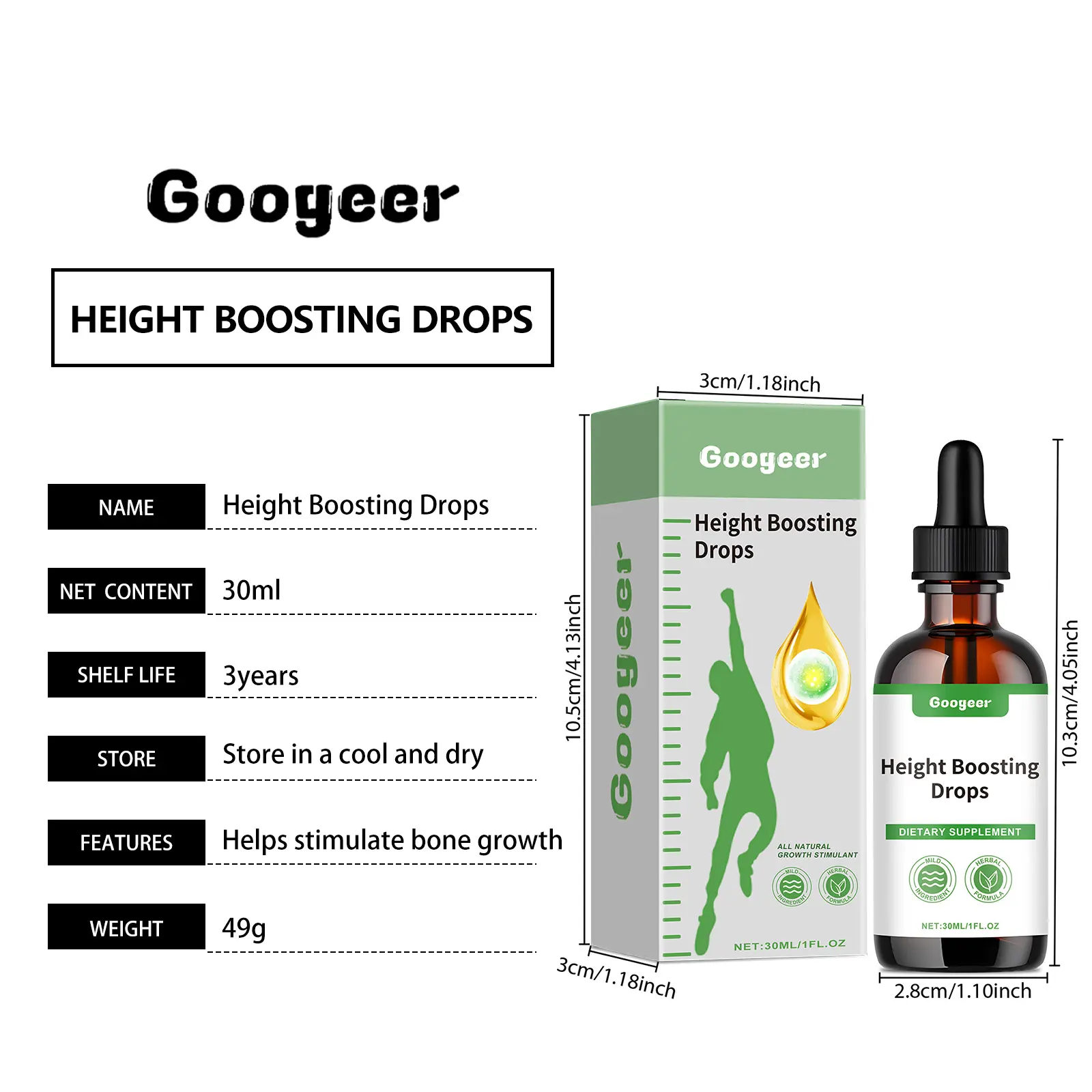 Herbal Supplement Drops with Vitamin B1 and Chinese Herbal Extracts by Googeer 7 googeer height boosting drops GO I02 0165 01 1087