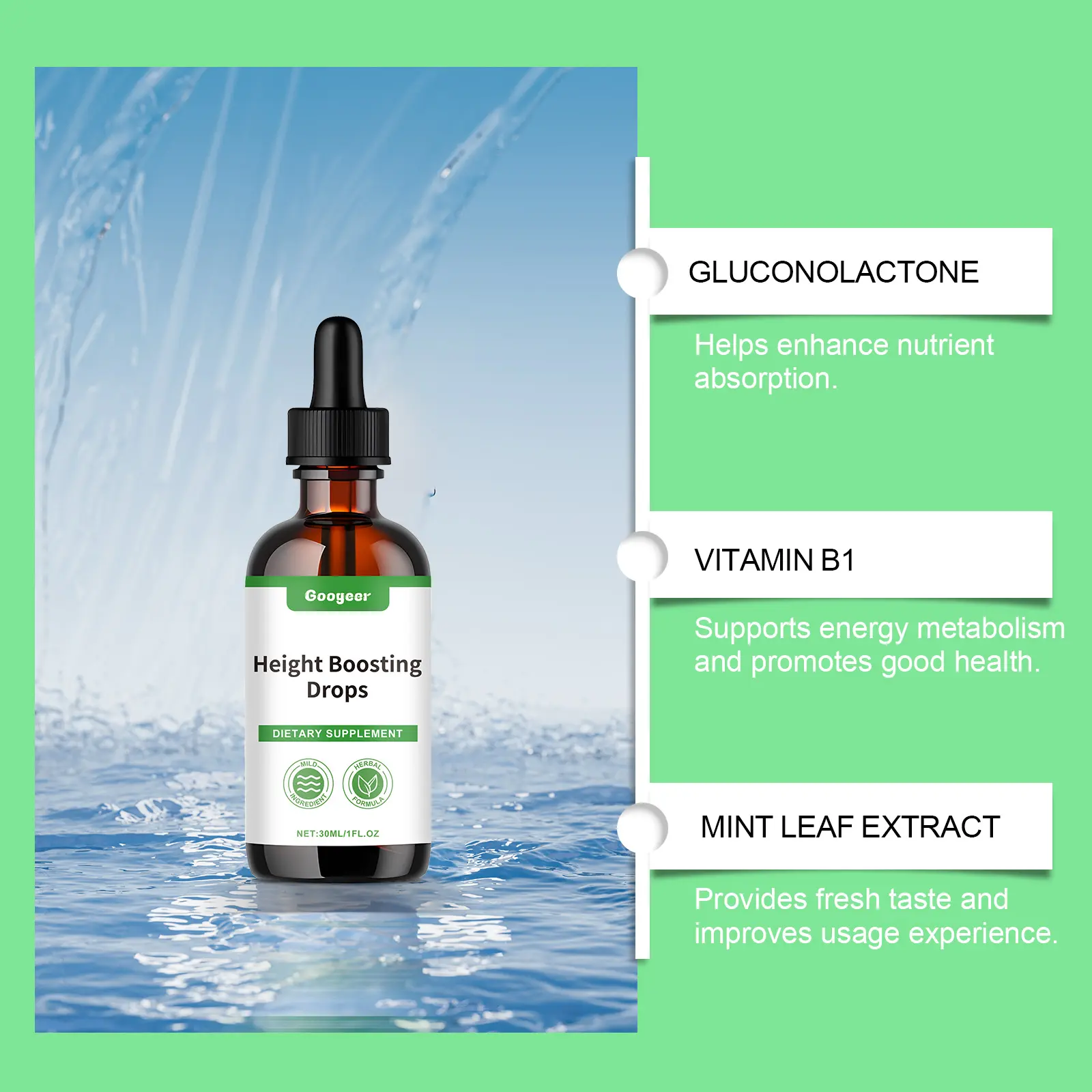 Herbal Supplement Drops with Vitamin B1 and Chinese Herbal Extracts by Googeer 11 googeer height boosting drops GO I02 0165 01 1091