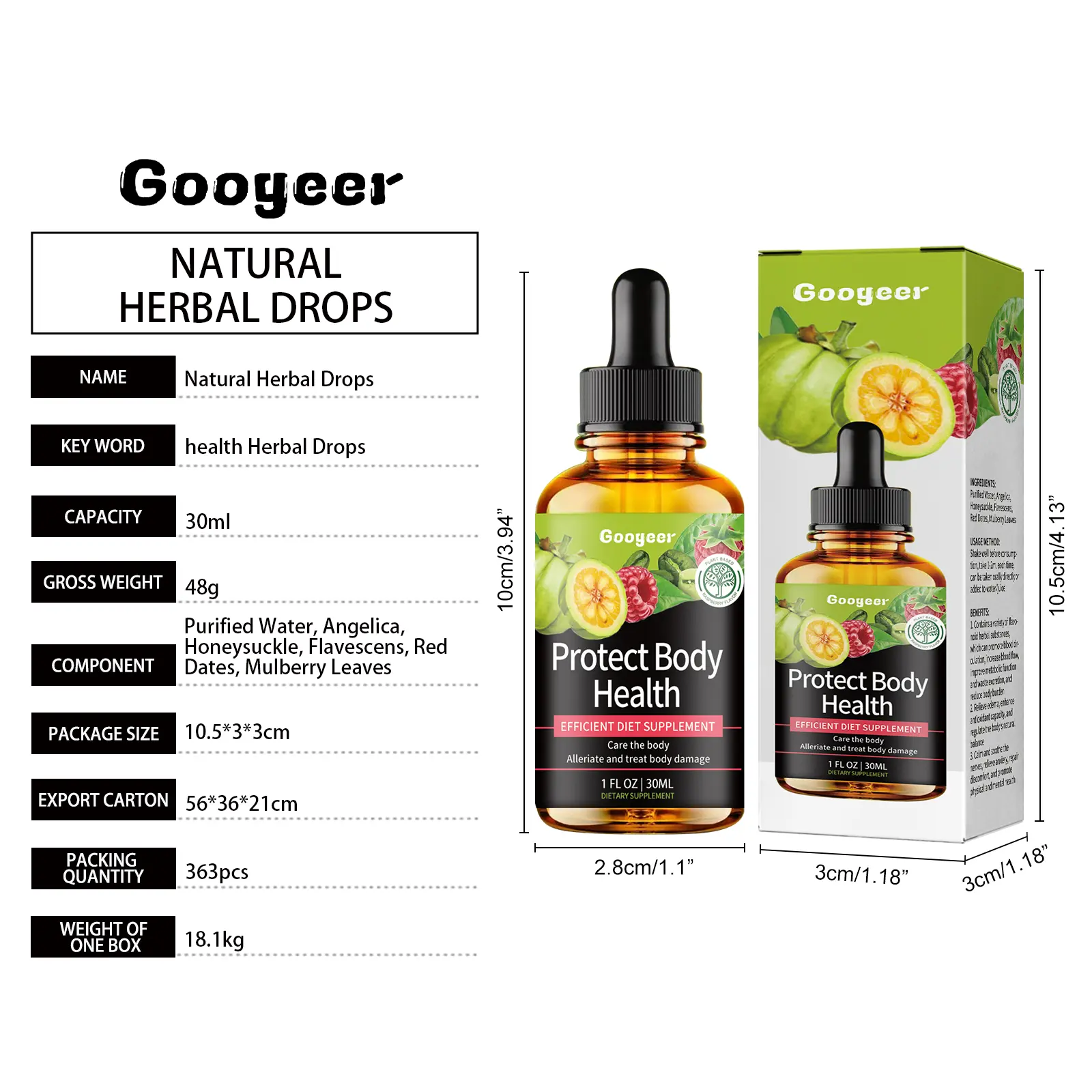 Herbal Body Care Drops with Honeysuckle & Safflower - Googeer 7 googeer herbal body care drops dizziness GOA08 A007 30 MX1 3593