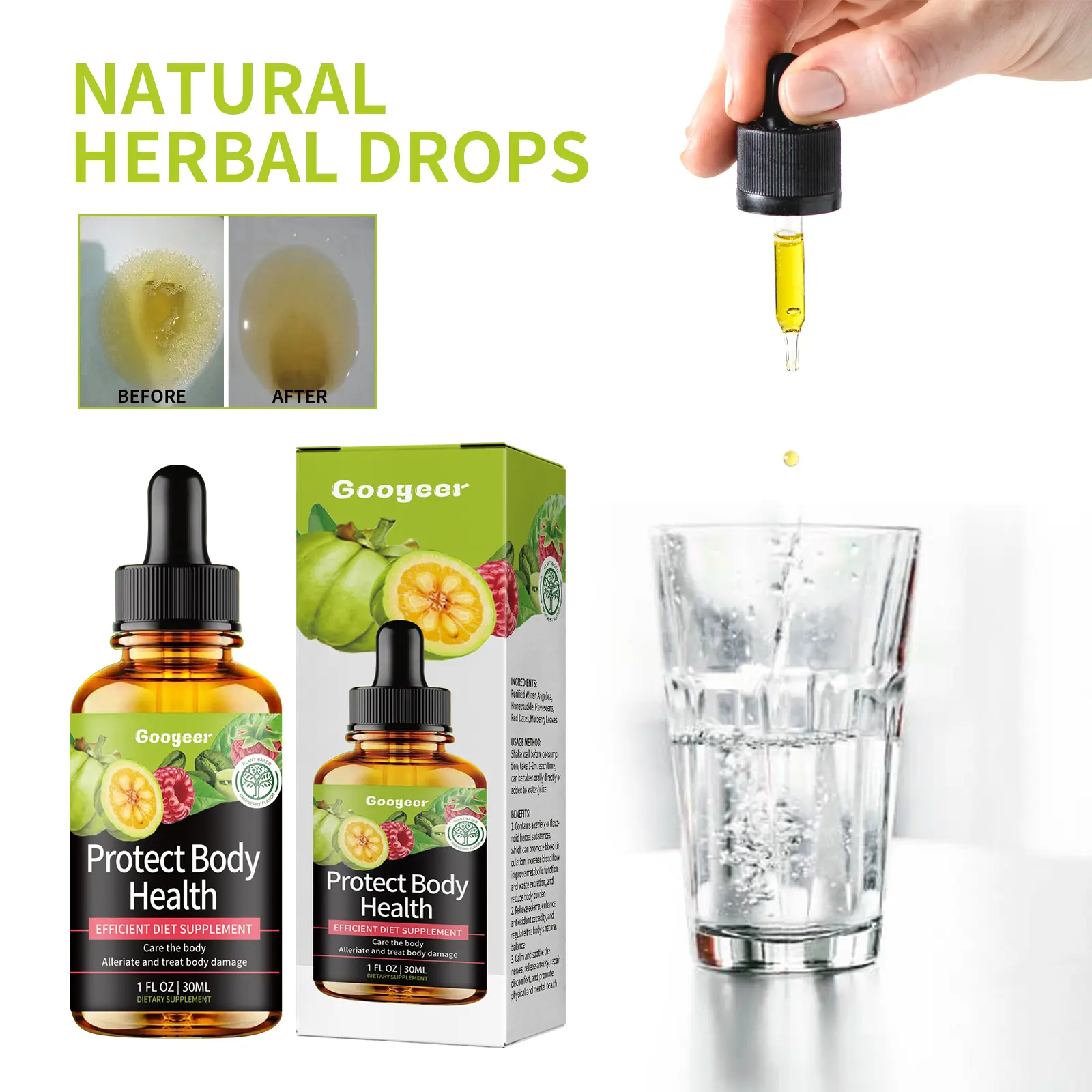 Herbal Body Care Drops with Honeysuckle & Safflower - Googeer 8 googeer herbal body care drops dizziness GOA08 A007 30 MX1 3594