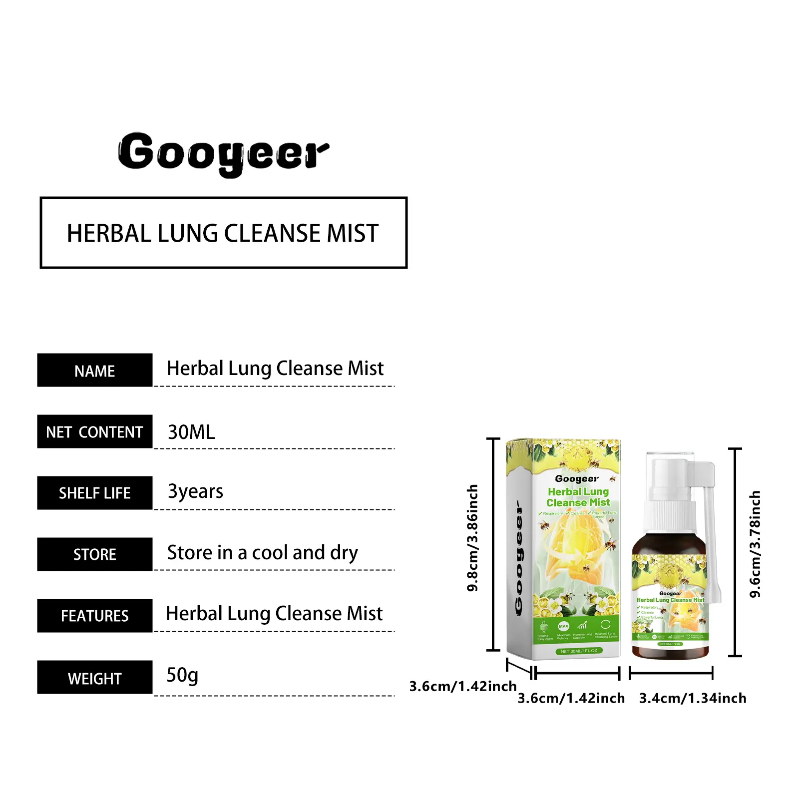 Herbal Lung Cleanse Mist & Throat Refreshing Spray - Googeer 7 googeer herbal lung cleanse mist GOB07 A018 30 GN1 2136