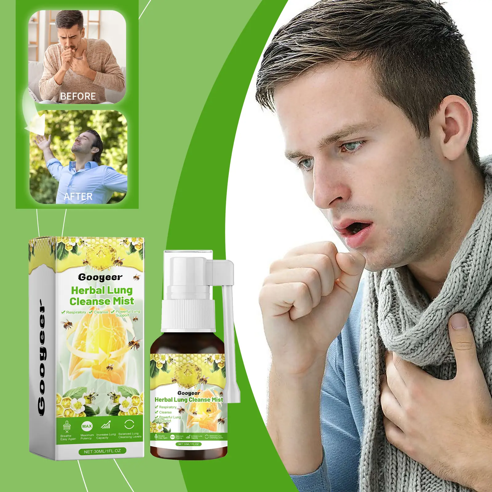 Herbal Lung Cleanse Mist & Throat Refreshing Spray - Googeer 8 googeer herbal lung cleanse mist GOB07 A018 30 GN1 2137