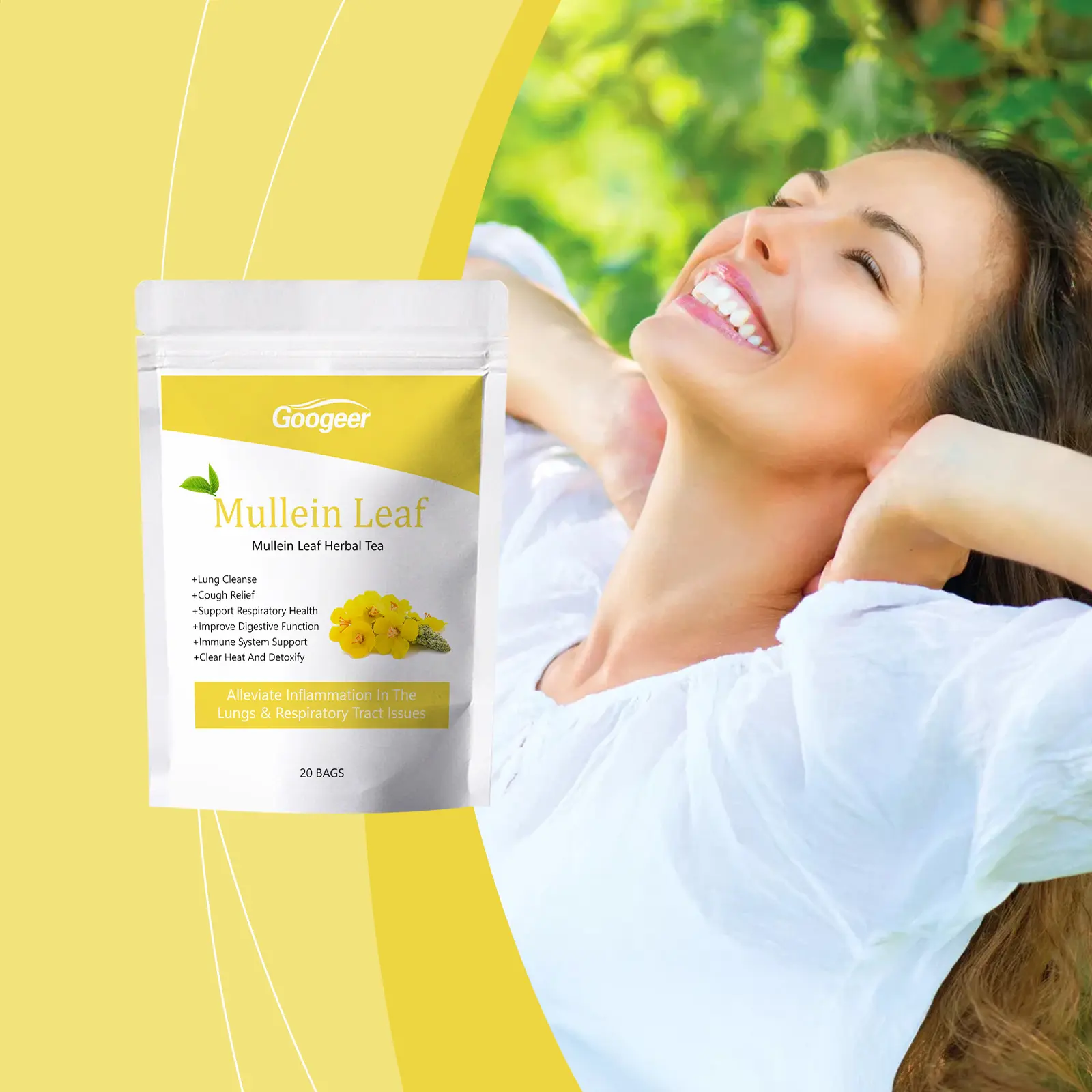 Herbal Lung Tea with Mullein Leaves - Soothing & Refreshing Formula 8 googeer herbal lung tea bag GO I01 0026 01 5137