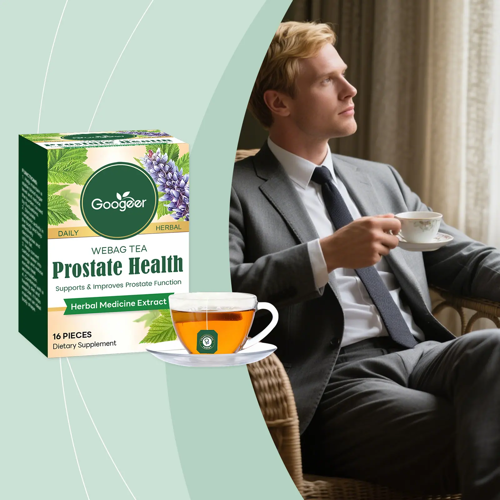 Herbal Prostate Health Tea - Green Tea & Dandelion Blend 8 googeer herbal prostate health tea body GO I01 0031 01 5725