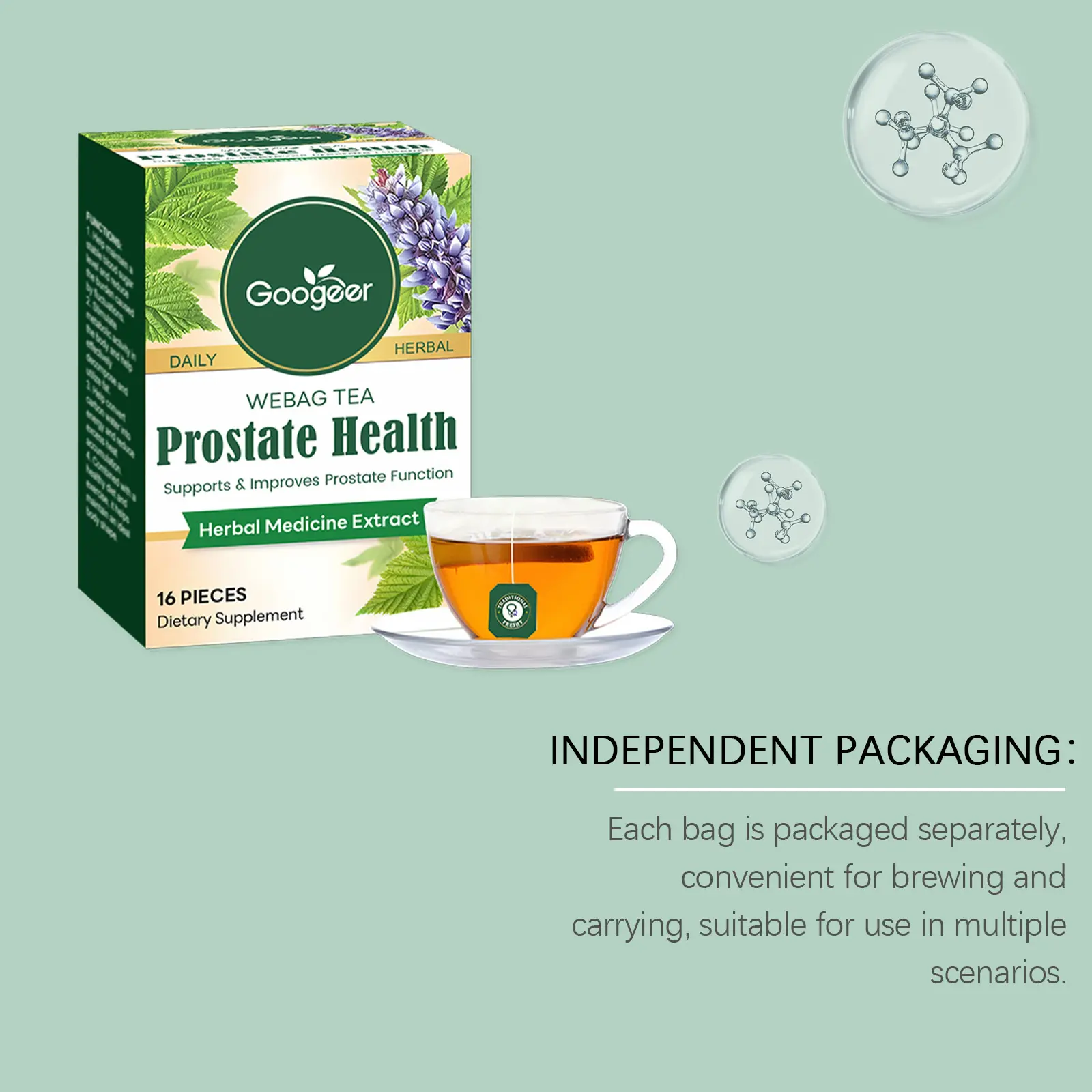 Herbal Prostate Health Tea - Green Tea & Dandelion Blend 12 googeer herbal prostate health tea body GO I01 0031 01 5727