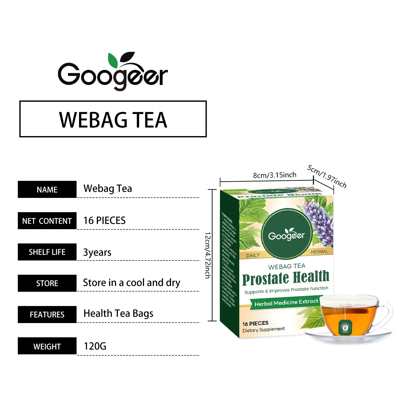 Herbal Prostate Health Tea - Green Tea & Dandelion Blend 7 googeer herbal prostate health tea body GO I01 0031 01 5730