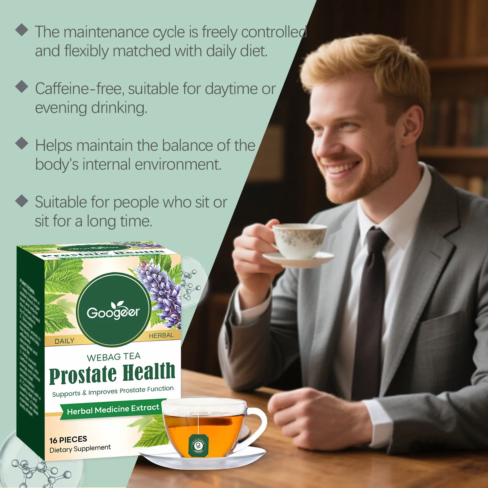Herbal Prostate Health Tea - Green Tea & Dandelion Blend 11 googeer herbal prostate health tea body GO I01 0031 01 5731