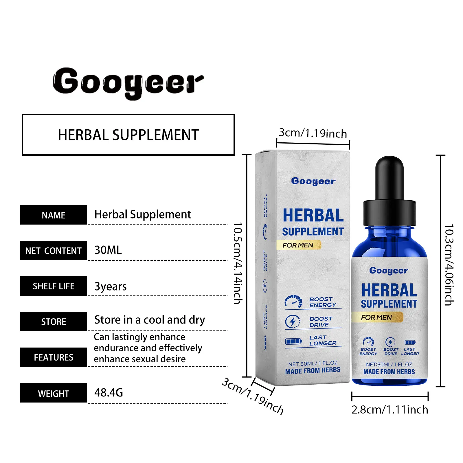 Googeer Men's Herbal Energy Supplement Drops for Daily Vitality 7 googeer herbal supplement body treatment GOB11 A007 30 WH1 2997