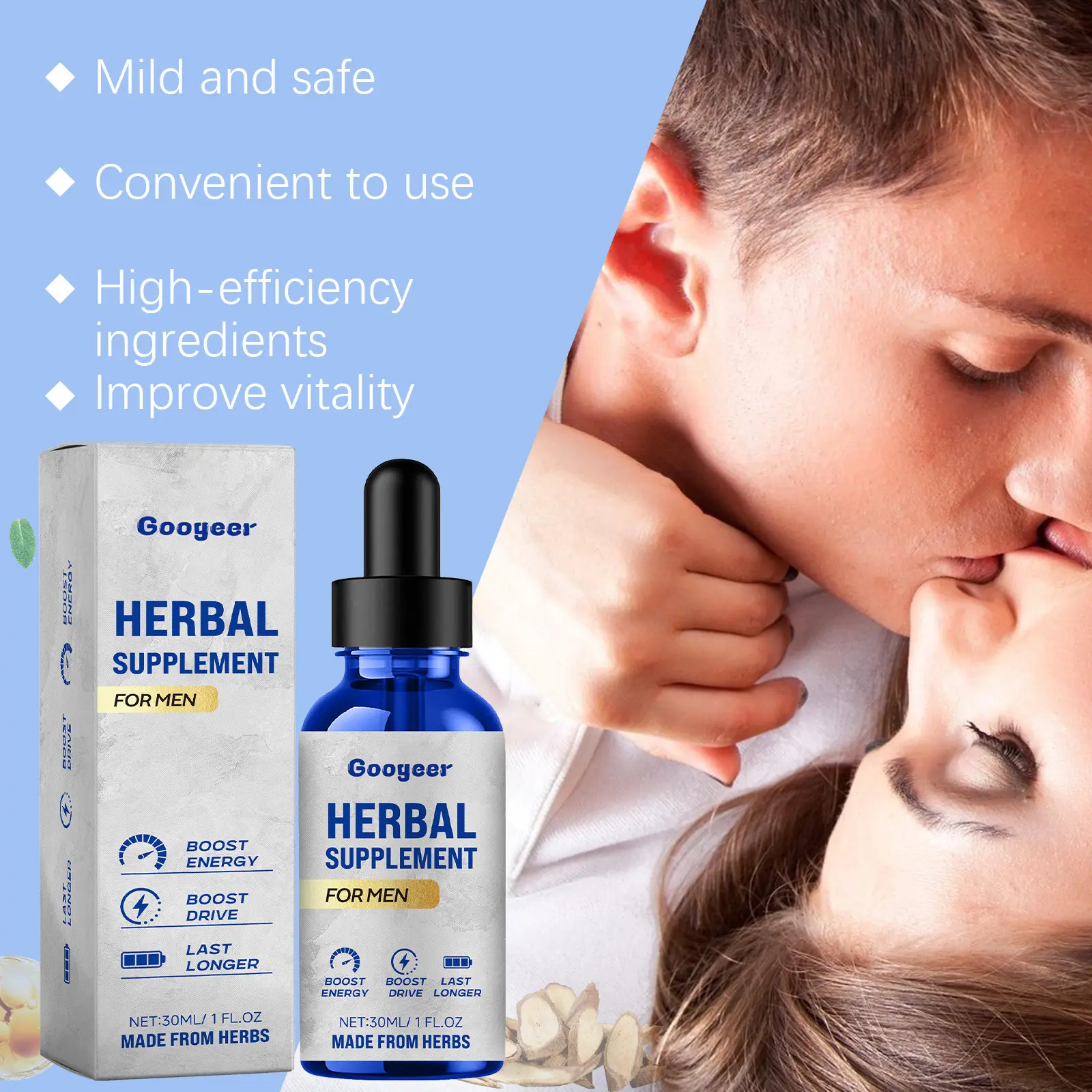 Googeer Men's Herbal Energy Supplement Drops for Daily Vitality 12 googeer herbal supplement body treatment GOB11 A007 30 WH1 3002