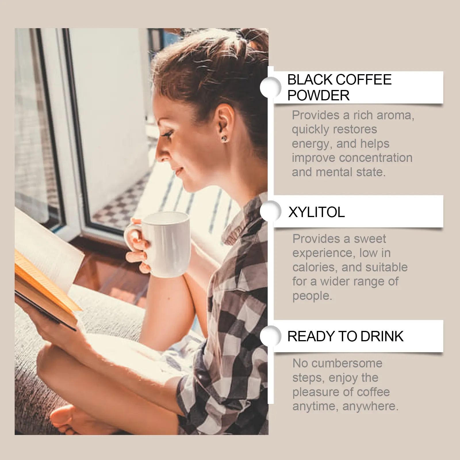 Instant Coffee with Xylitol - Low Calorie Sweetened Blend 12 googeer instant coffee powder health GO I03 0019 01 4723