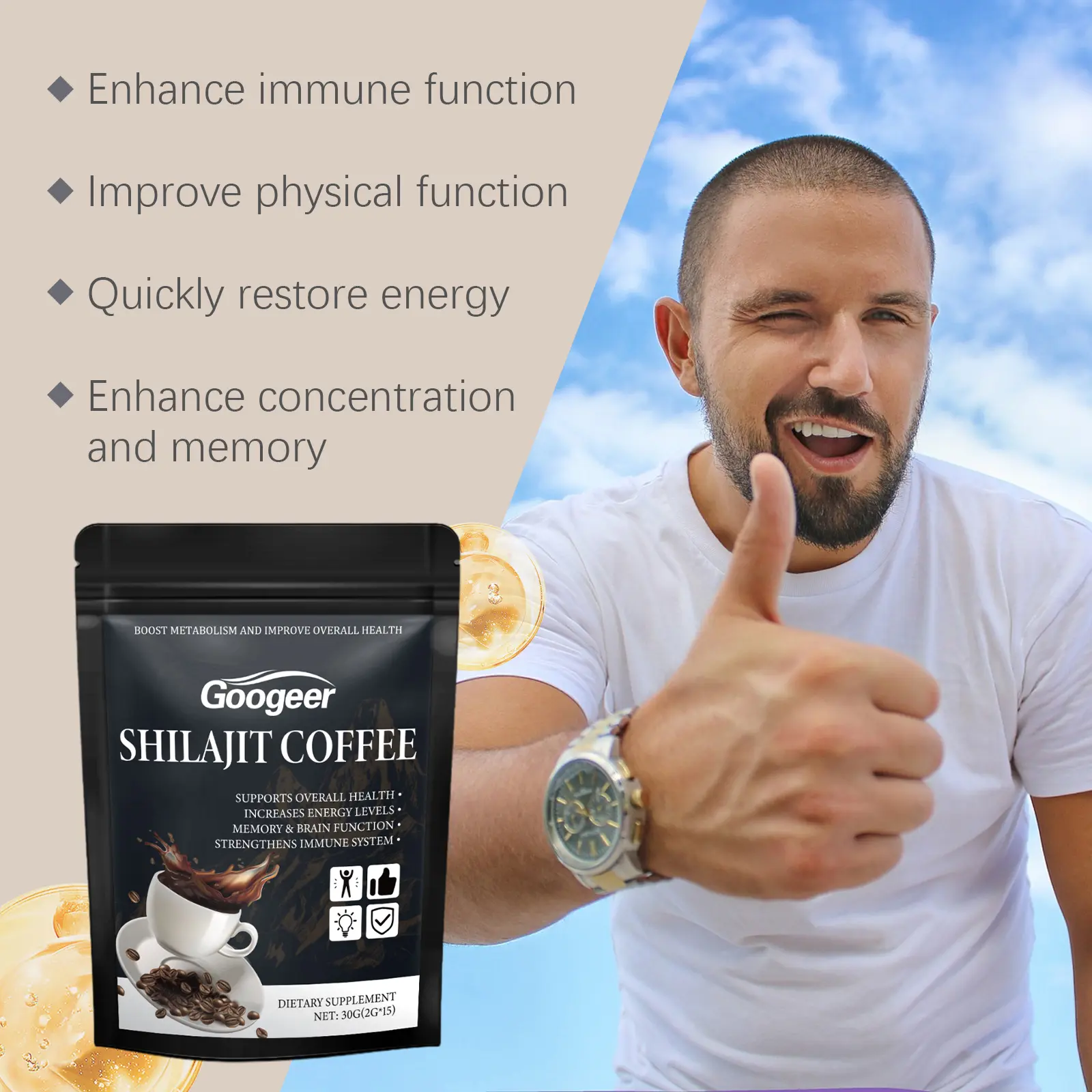 Instant Coffee with Xylitol - Low Calorie Sweetened Blend 14 googeer instant coffee powder health GO I03 0019 01 4724