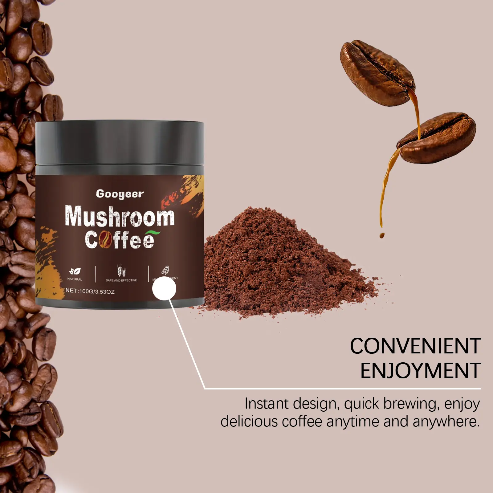 Instant Mushroom Coffee with Xylitol for Mellow Flavor - Googeer 12 googeer instant mushroom coffee entry GO I03 0005 02 622