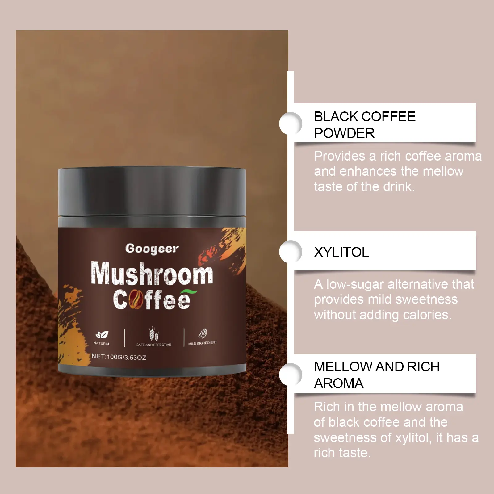 Instant Mushroom Coffee with Xylitol for Mellow Flavor - Googeer 14 googeer instant mushroom coffee entry GO I03 0005 02 624