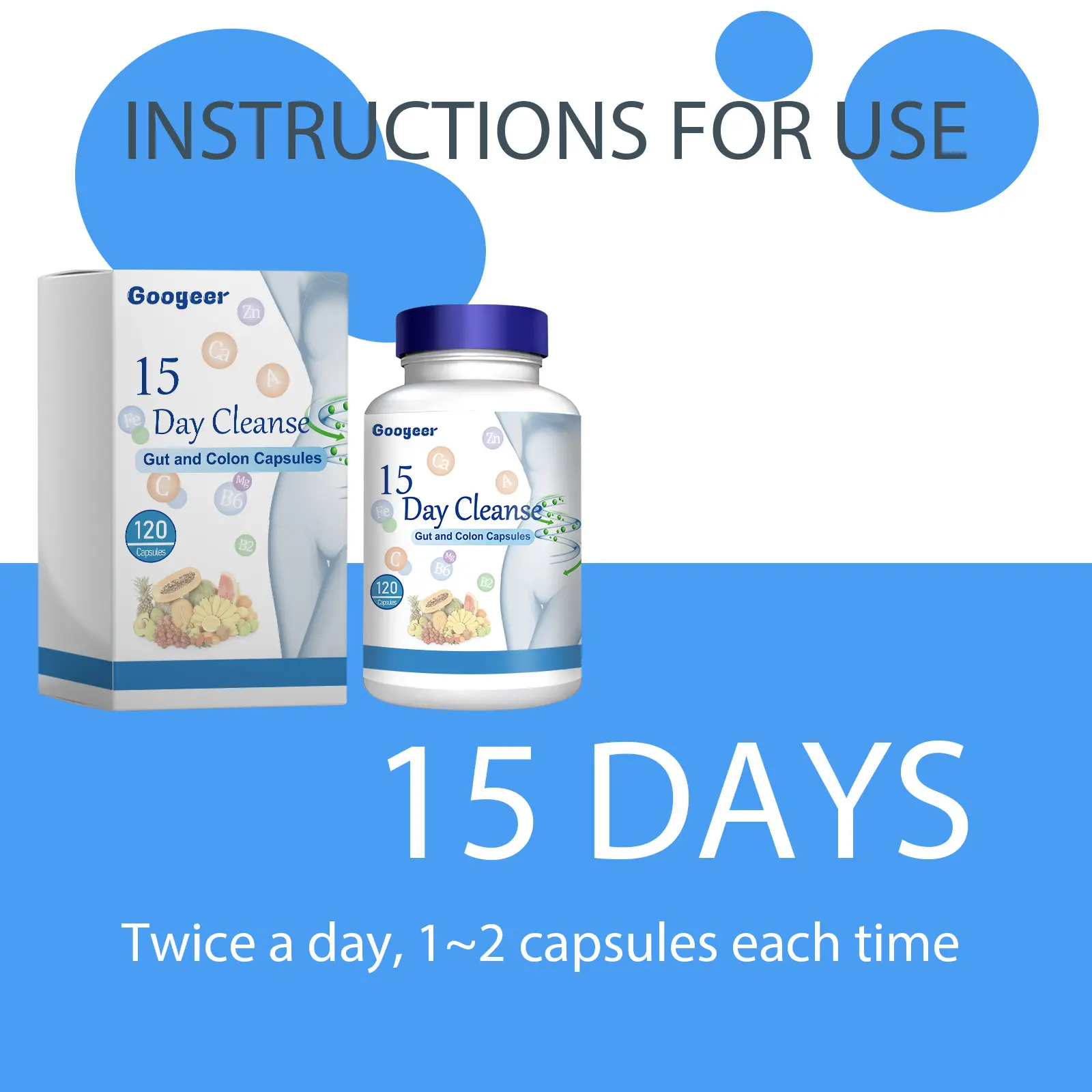 Intestinal and Colon Cleansing Capsules for Gut Health by Googeer 10 googeer intestinal cleansing capsule GOB07 A011 120 WH1 403