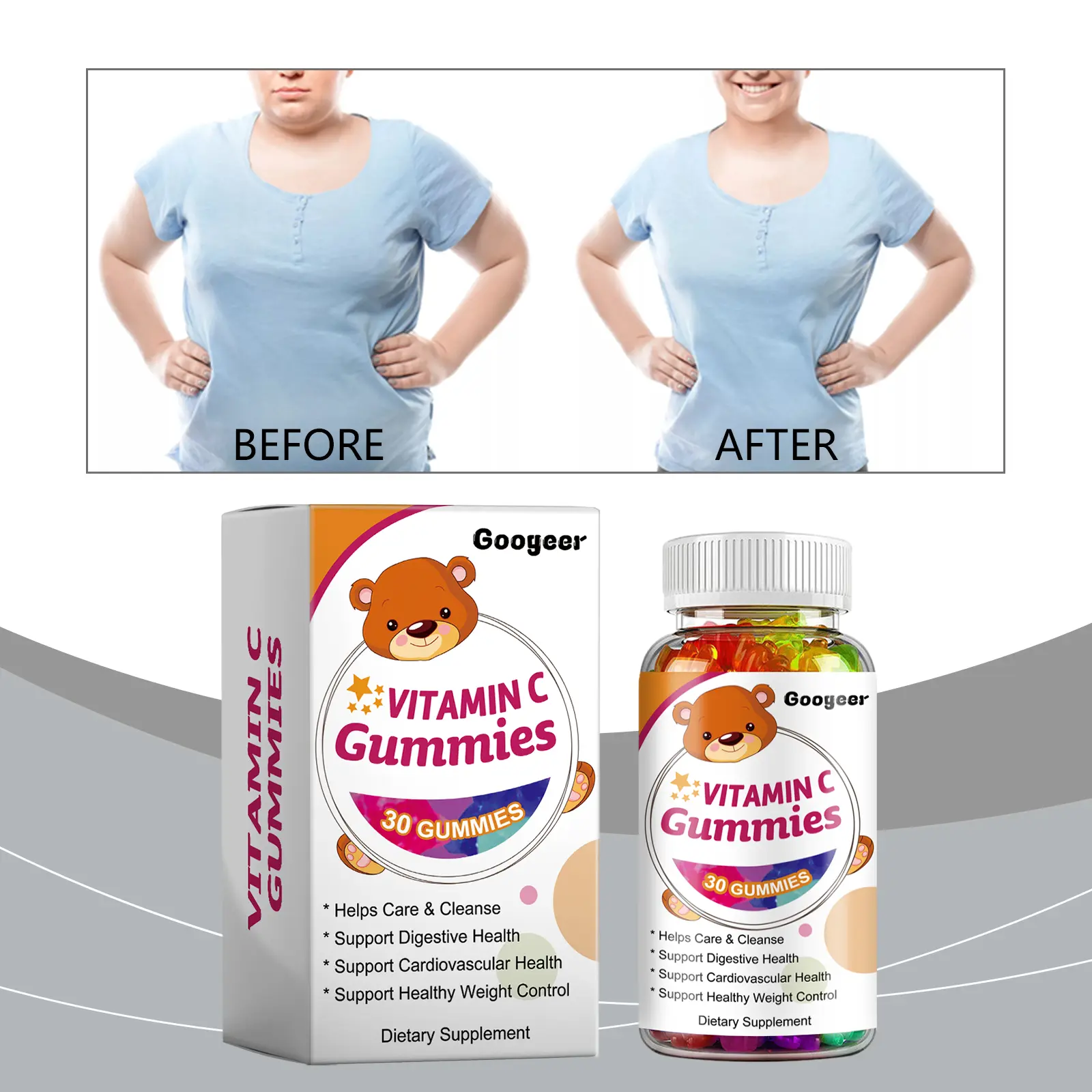 Ketogenic Vitamin C Gummies Dietary Supplement - Googeer 8 googeer ketogenic fat burning gummies GOB08 A001 30 WH1 2953