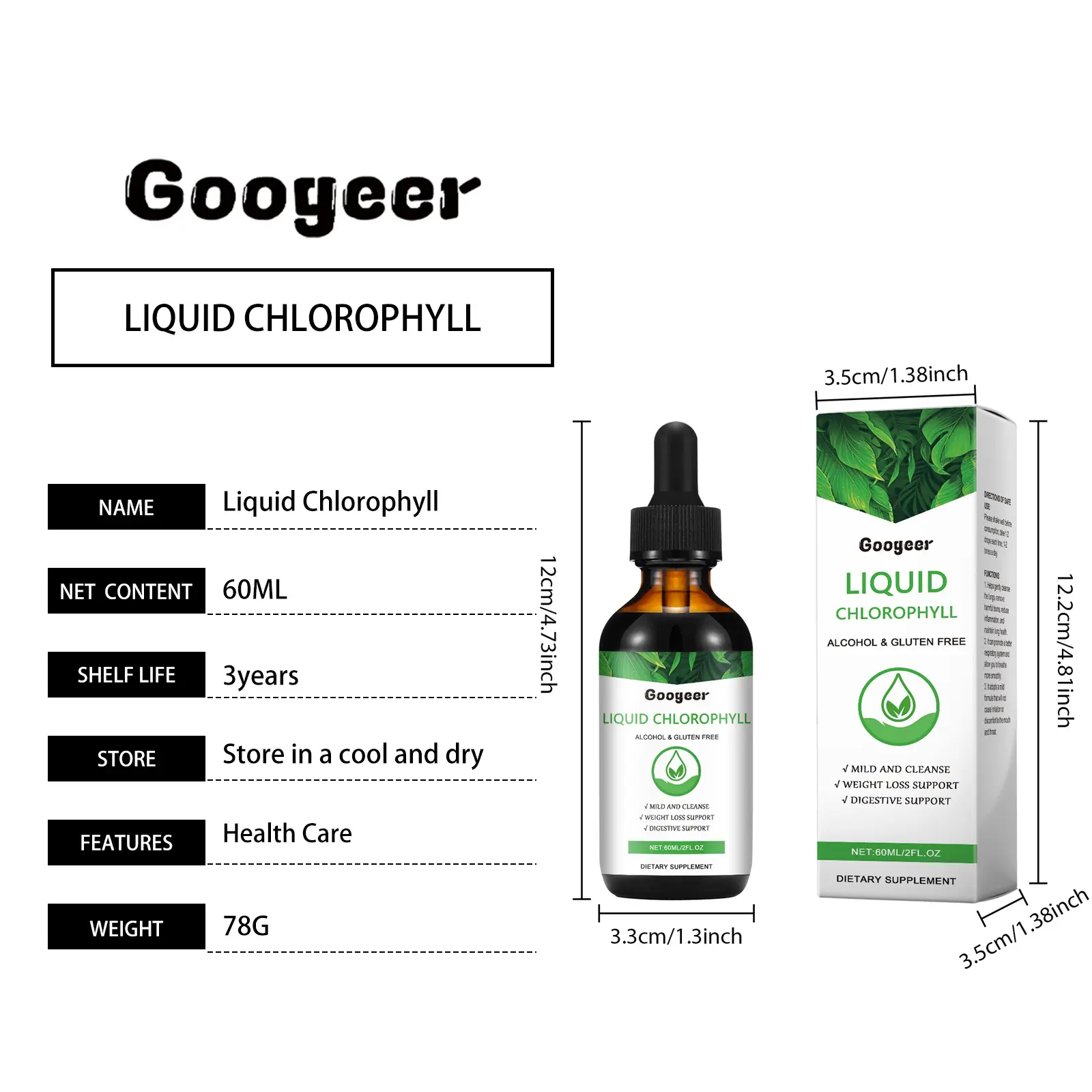 Liquid Chlorophyll Dietary Supplement for Vitality and Immunity - Googeer 7 googeer liquid chlorophyll body treatment GO I03 0009 01 223