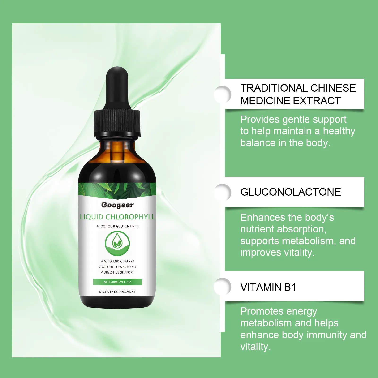 Liquid Chlorophyll Dietary Supplement for Vitality and Immunity - Googeer 11 googeer liquid chlorophyll body treatment GO I03 0009 01 225