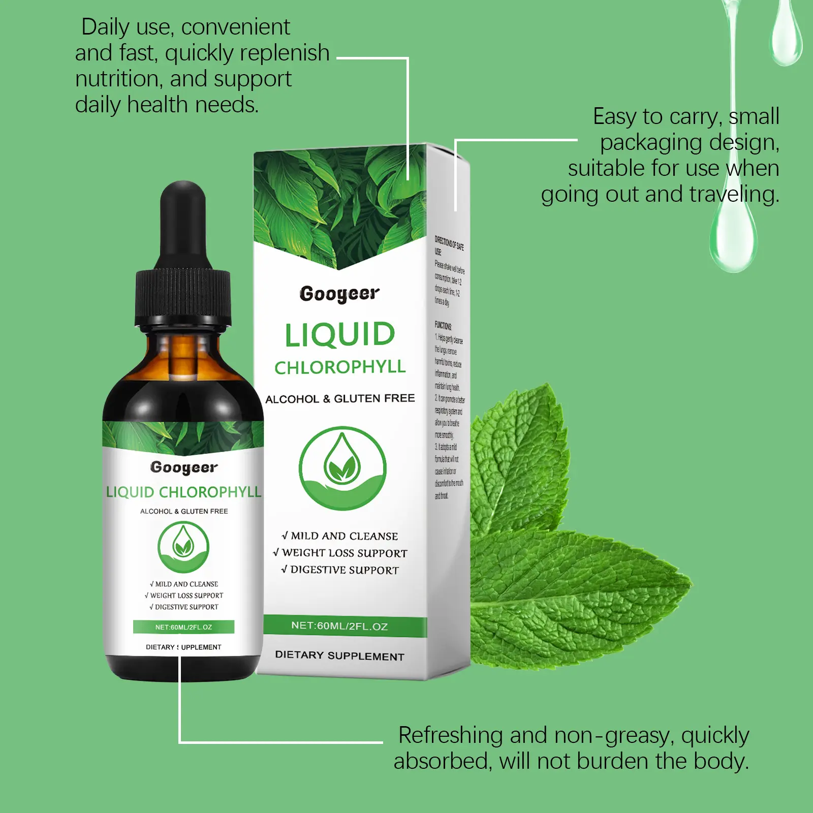 Liquid Chlorophyll Dietary Supplement for Vitality and Immunity - Googeer 12 googeer liquid chlorophyll body treatment GO I03 0009 01 226
