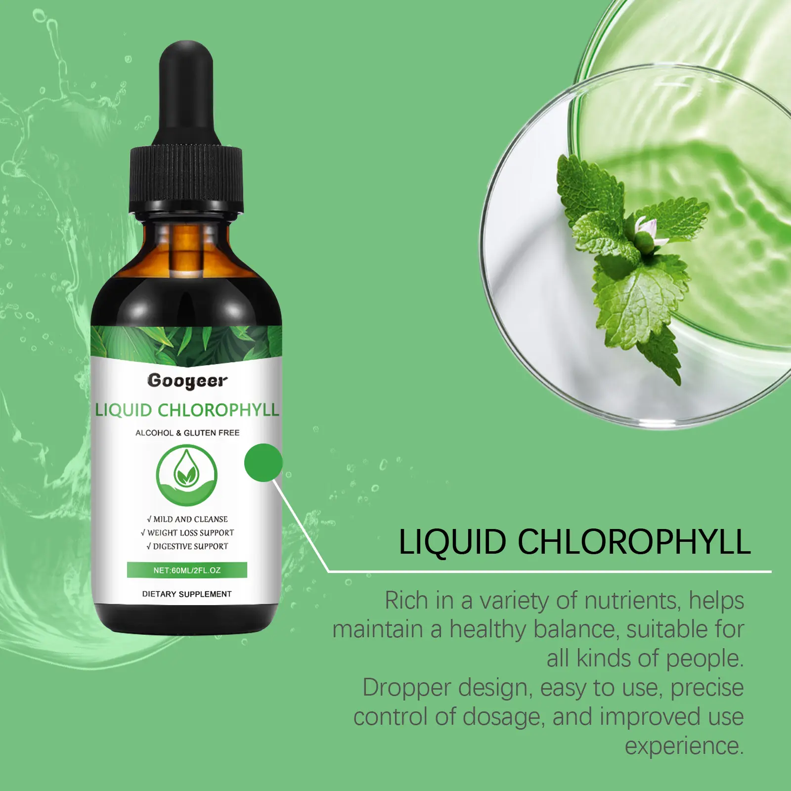 Liquid Chlorophyll Dietary Supplement for Vitality and Immunity - Googeer 13 googeer liquid chlorophyll body treatment GO I03 0009 01 227
