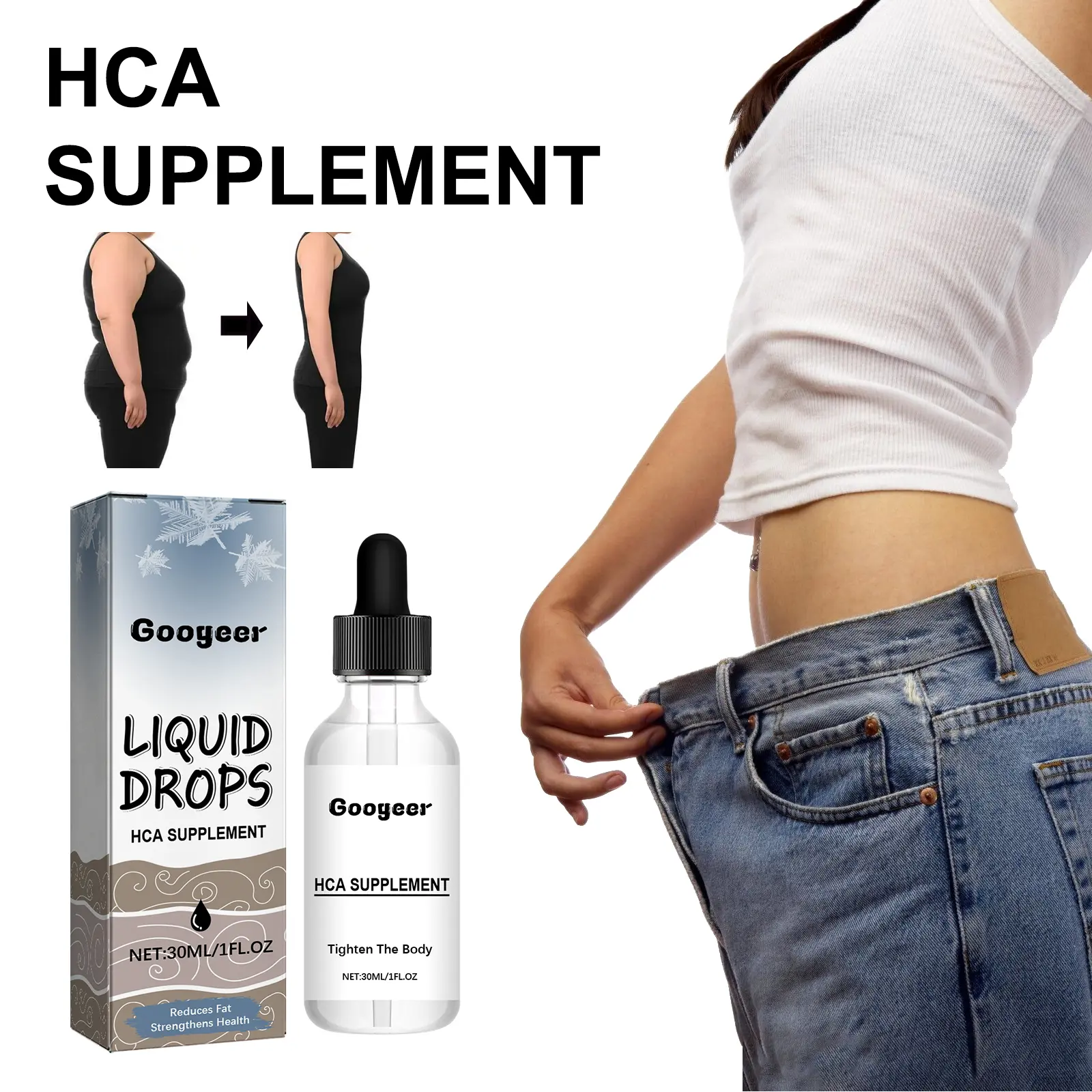 HCA Supplement Liquid Drops for Body Toning and Slimming - Googer 8 googeer liquid drops hca supplement toning GOI02 A006 30 MX1 1711