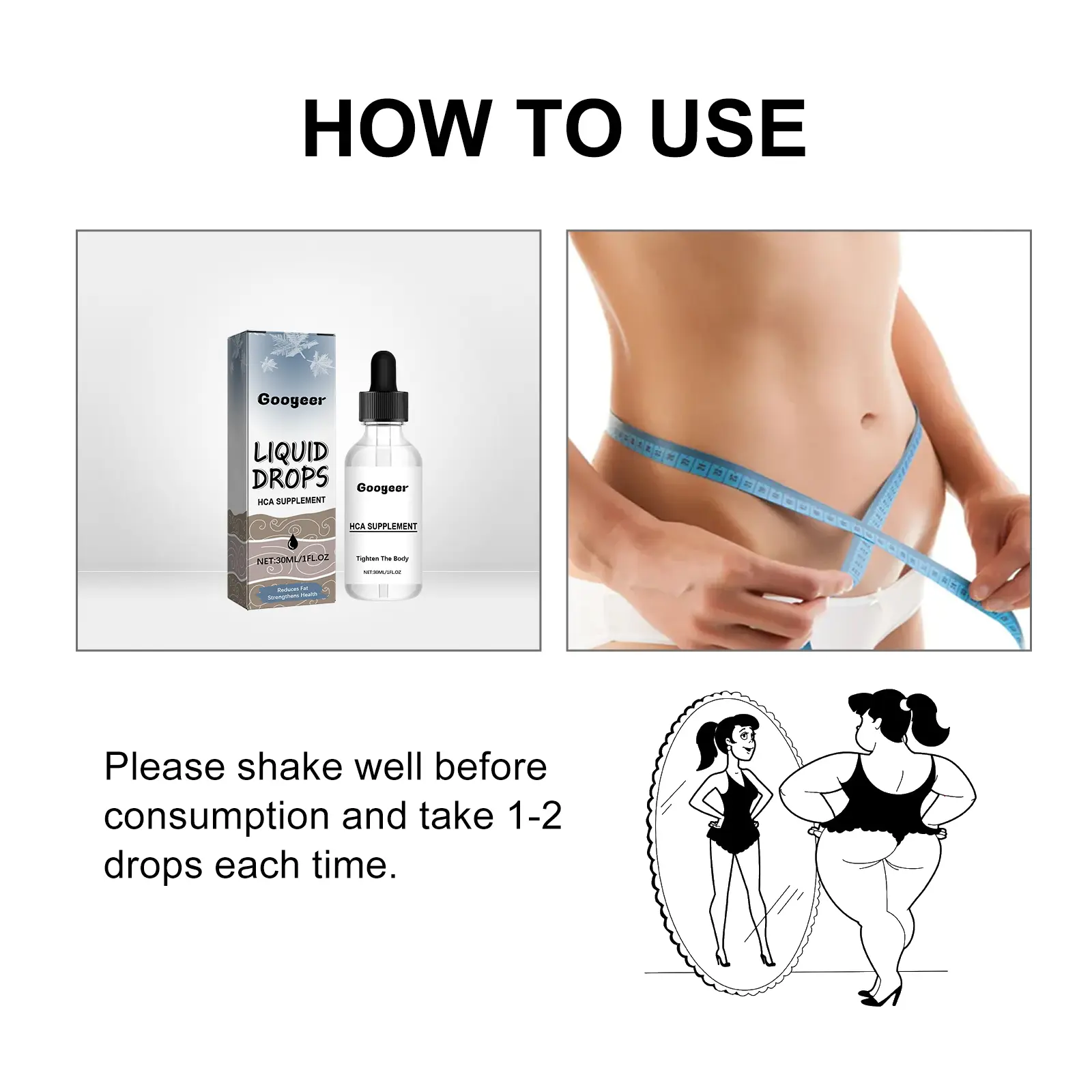 HCA Supplement Liquid Drops for Body Toning and Slimming - Googer 10 googeer liquid drops hca supplement toning GOI02 A006 30 MX1 1713