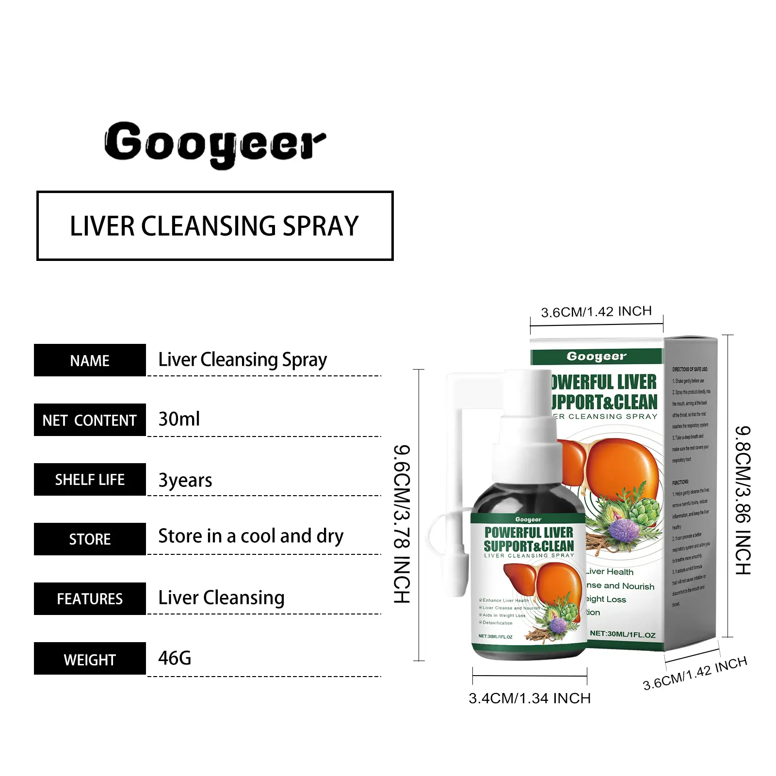 Liver Support Spray - Herbal Nutritional Supplement - Googer 1 googeer liver cleansing spray body GO I02 0162 01 3755