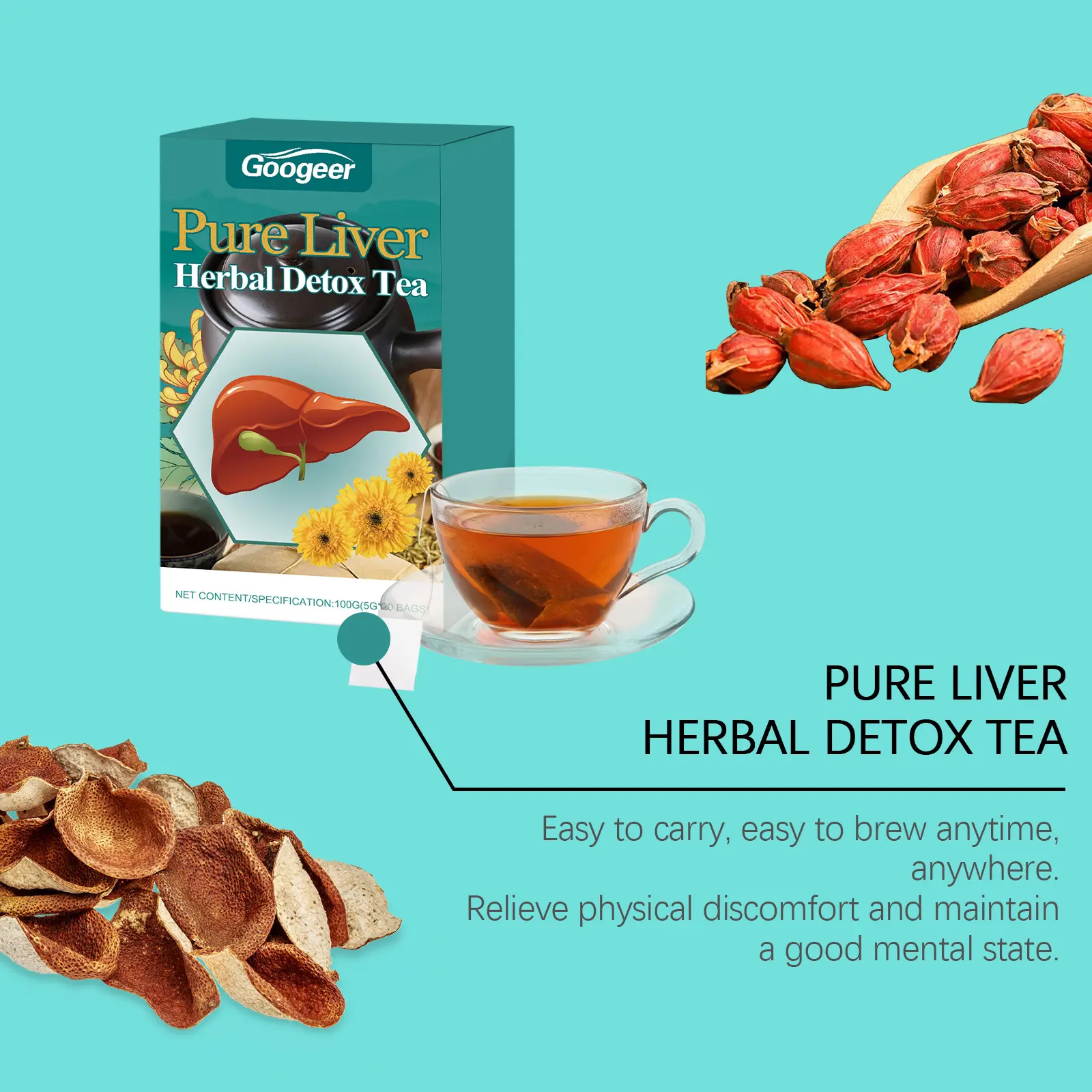 Liver Herbal Tea with Gardenia and Chrysanthemum - Googer 11 googeer liver herbal detox tea GO I01 0022 01 81