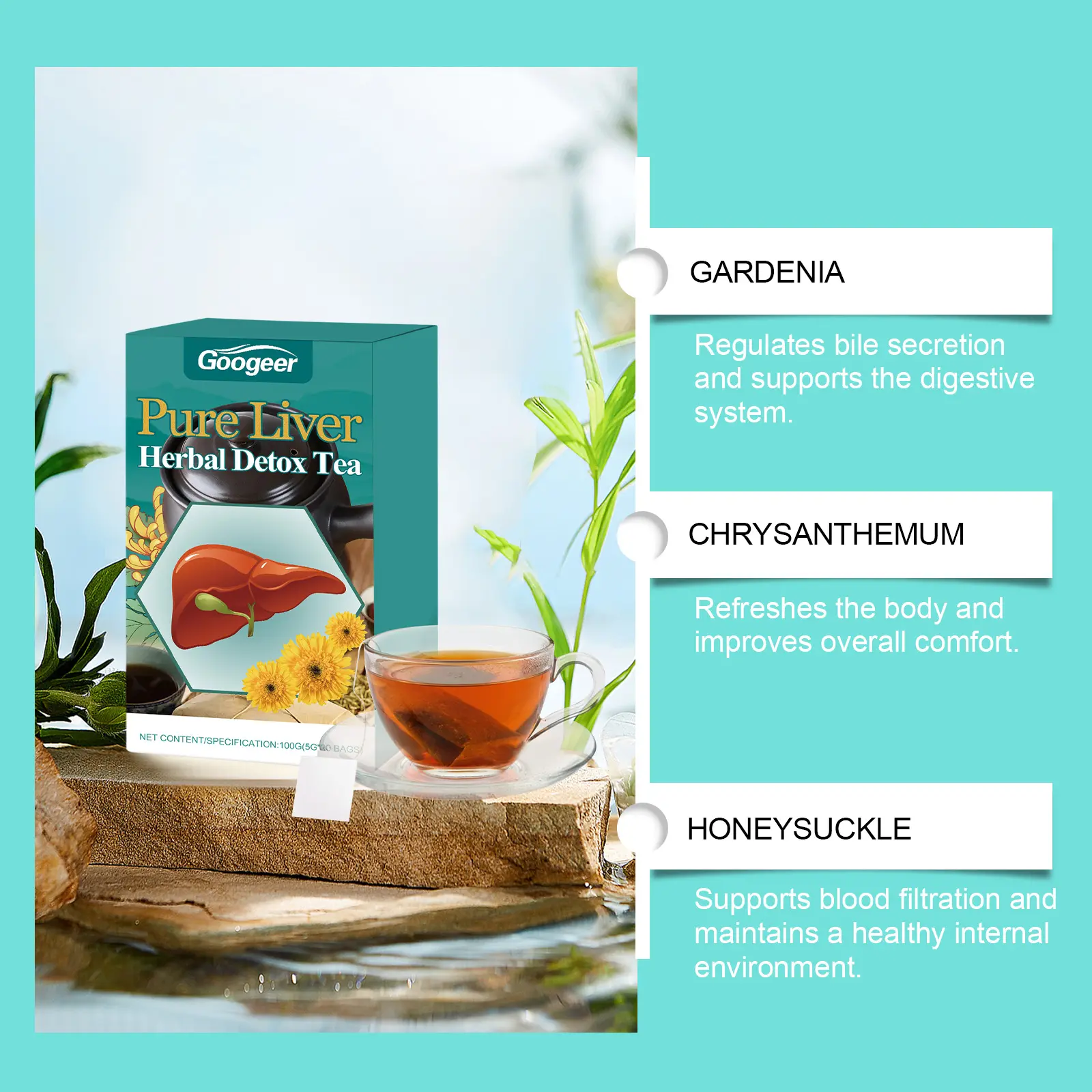 Liver Herbal Tea with Gardenia and Chrysanthemum - Googer 12 googeer liver herbal detox tea GO I01 0022 01 86