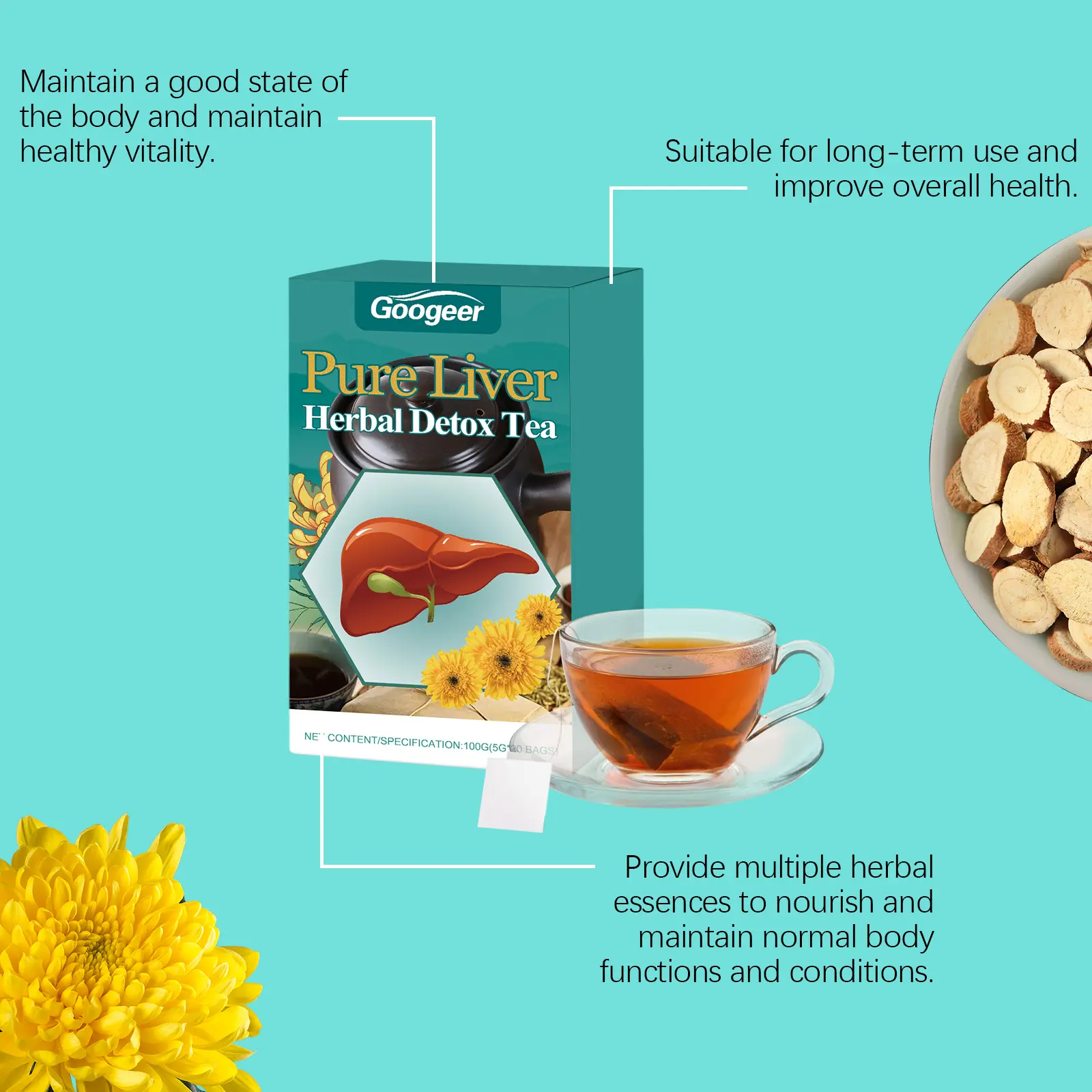 Liver Herbal Tea with Gardenia and Chrysanthemum - Googer 13 googeer liver herbal detox tea GO I01 0022 01 87