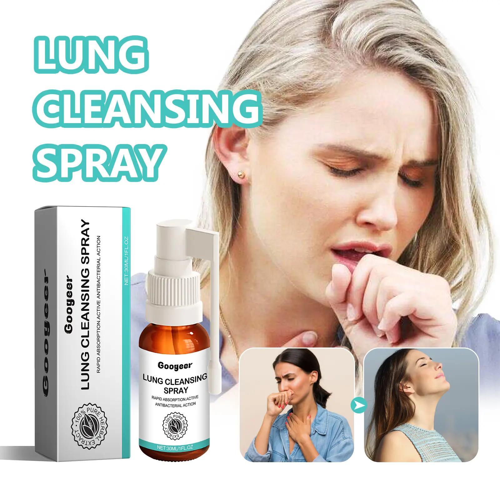 Throat Spray for Soothing Relief with Eucalyptus & Peppermint - Googeer 8 googeer lung cleansing spray throat GOB07 A002 30 WH1 590