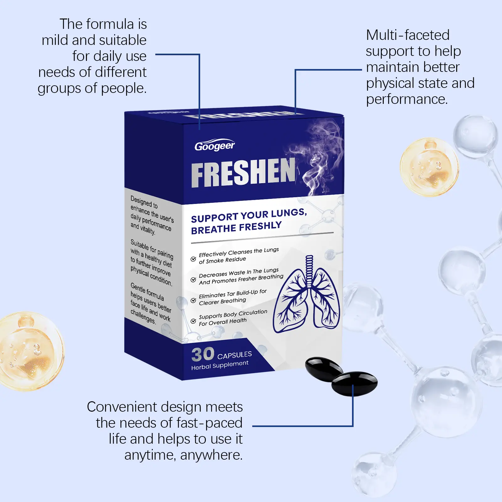 Respiratory Health Supplement Capsules for Daily Lung Function 14 googeer lung health supplement capsules GO I02 0219 01 5059