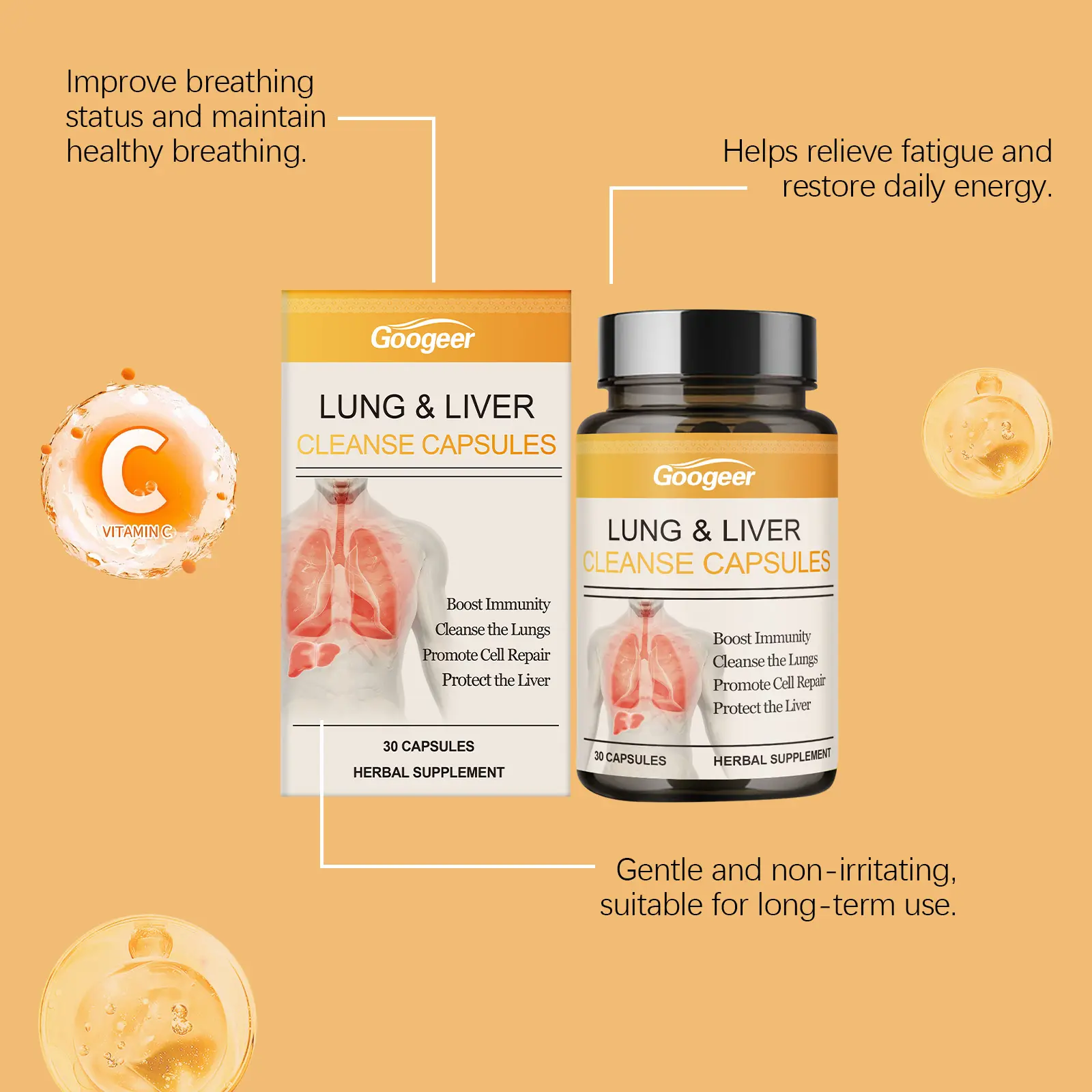 Herbal Lung and Liver Support Capsules for Respiratory Wellness 12 googeer lung liver clearing herbal capsules GO I02 0209 01 4973