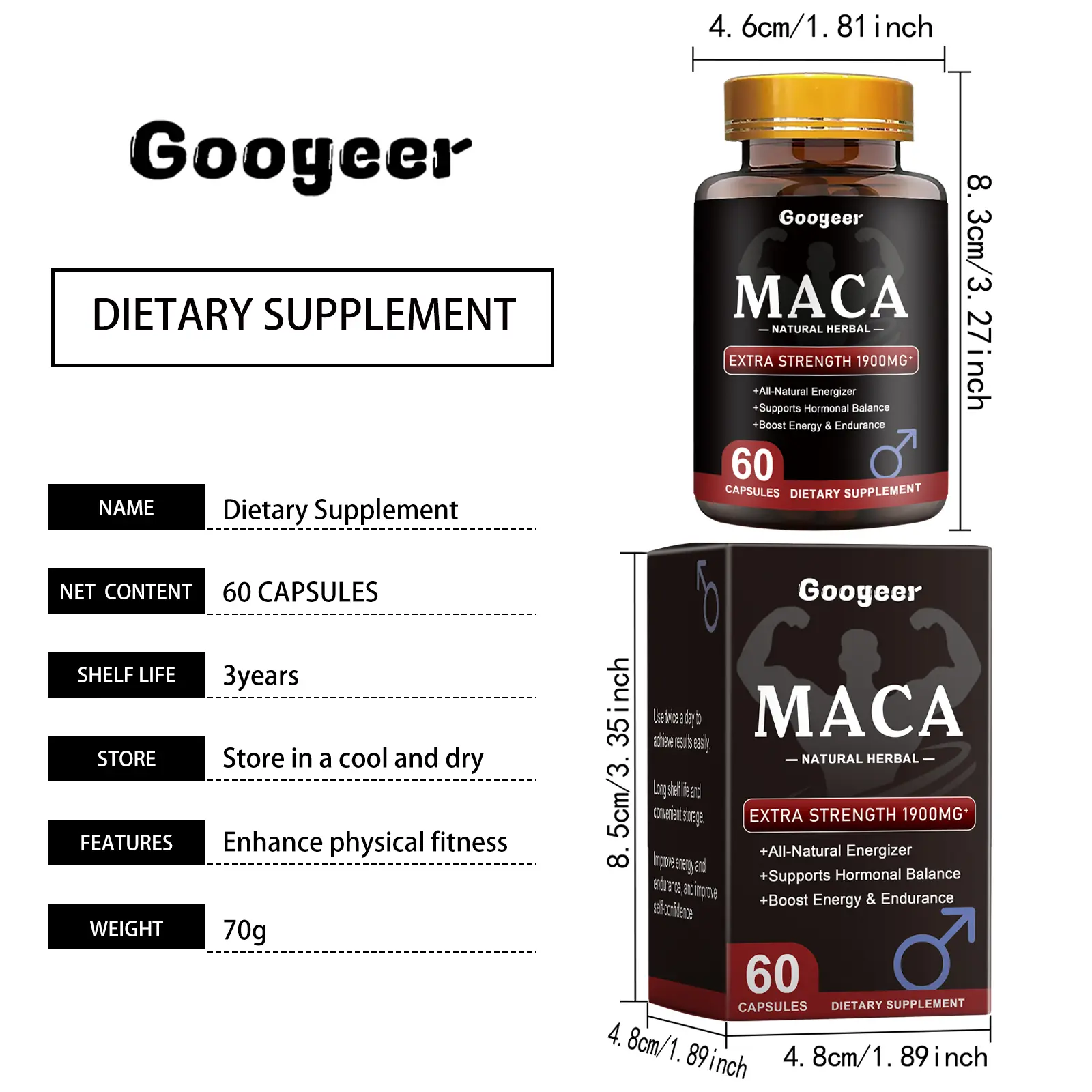 Maca Capsules for Vitality and Wellness Support - Googeer 7 googeer maca capsules dietary supplement GO B07 0066 01 141