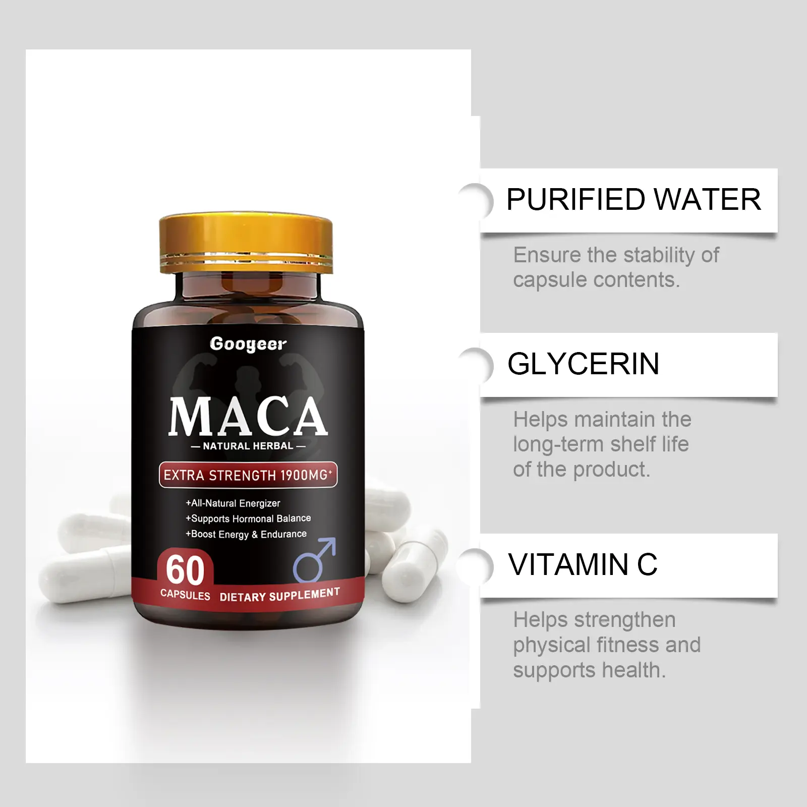 Maca Capsules for Vitality and Wellness Support - Googeer 11 googeer maca capsules dietary supplement GO B07 0066 01 145