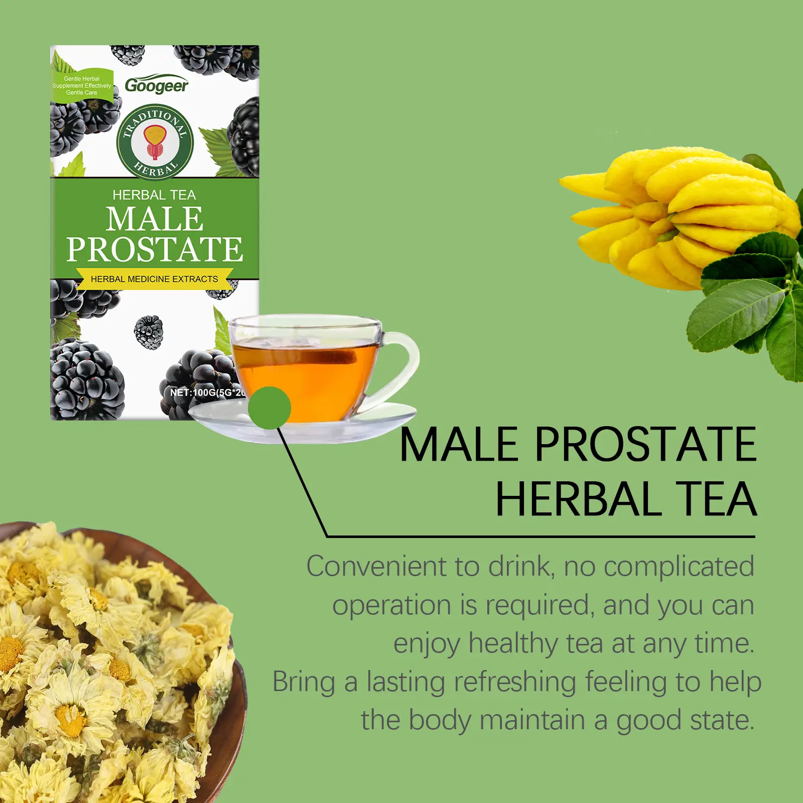 Prostate Health Herbal Tea for Men with Ginseng & Chrysanthemum - Googeer 13 googeer male prostate herbal tea GO I02 0203 01 105