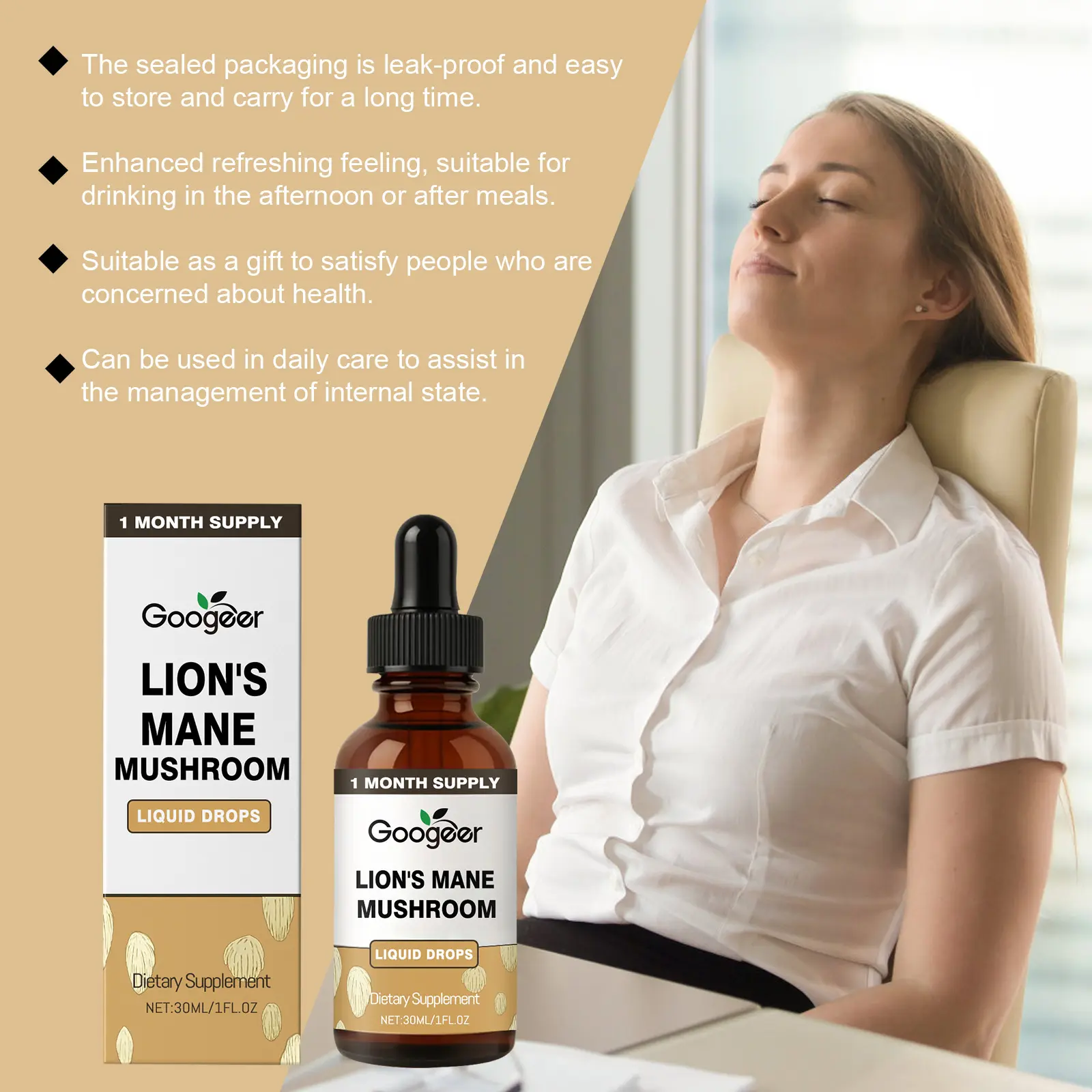 Lion's Mane Mushroom Liquid Drops - Cognitive Support Supplement 5 googeer mane mushroom liquid drops GO B10 0011 01 5277