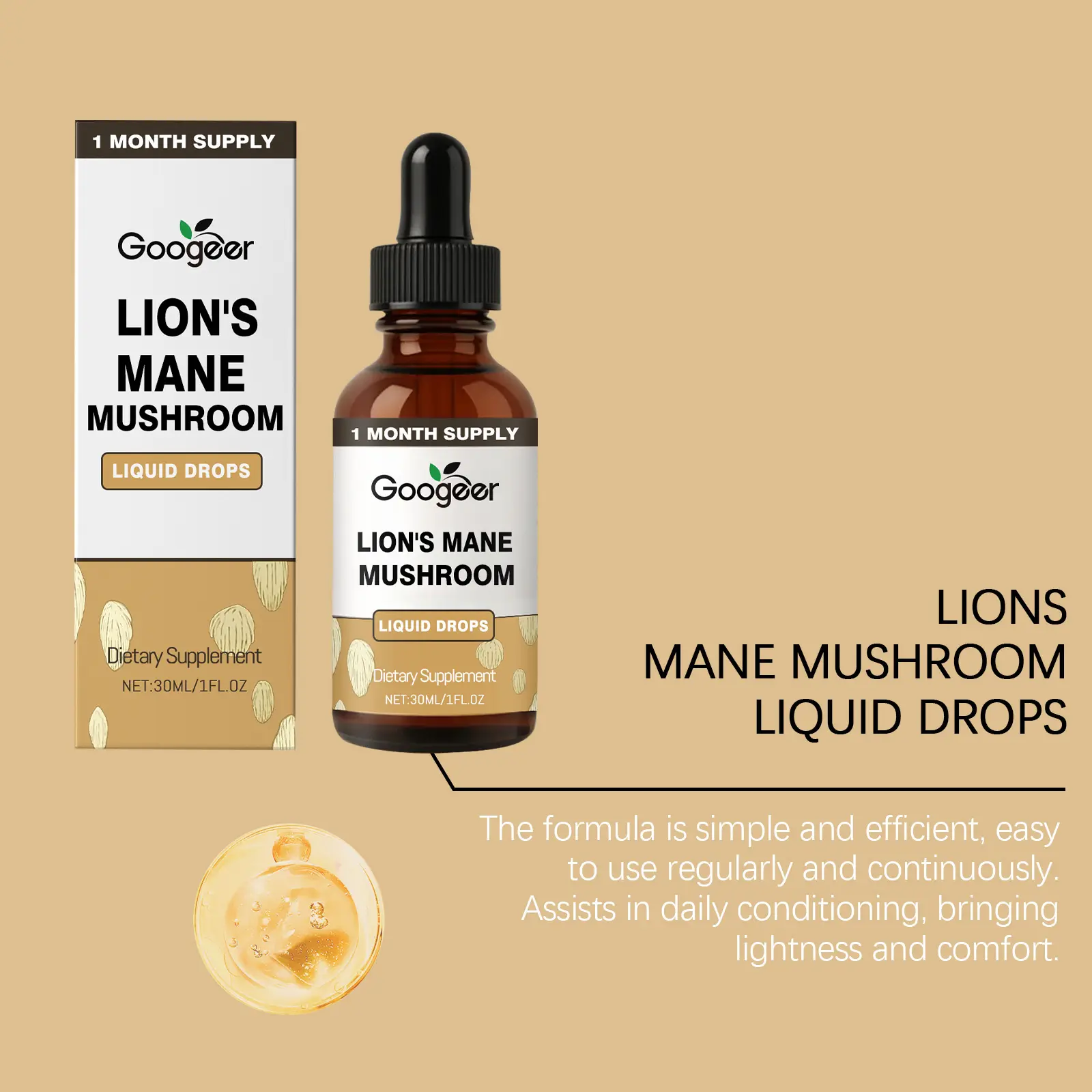 Lion's Mane Mushroom Liquid Drops - Cognitive Support Supplement 6 googeer mane mushroom liquid drops GO B10 0011 01 5278