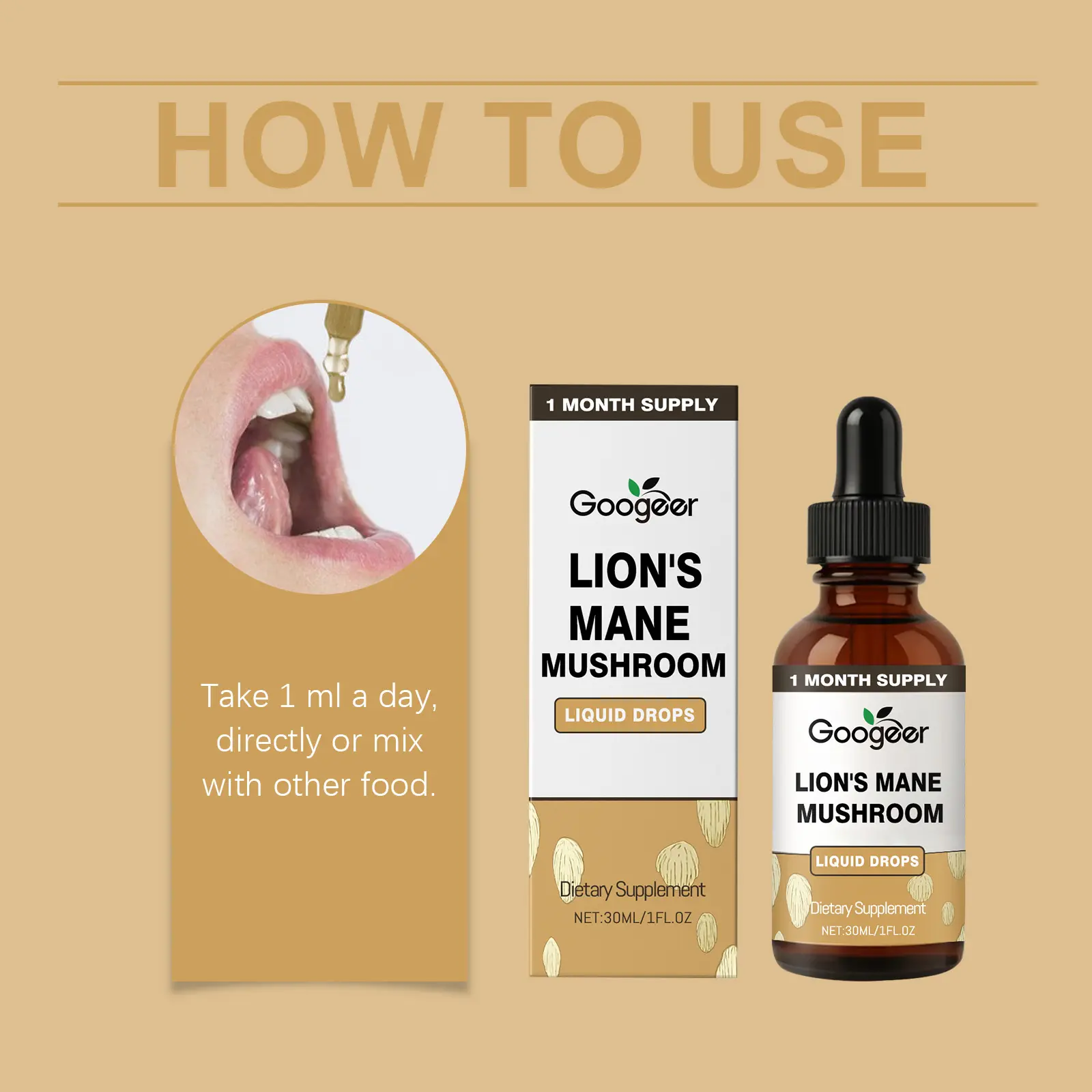 Lion's Mane Mushroom Liquid Drops - Cognitive Support Supplement 4 googeer mane mushroom liquid drops GO B10 0011 01 5280