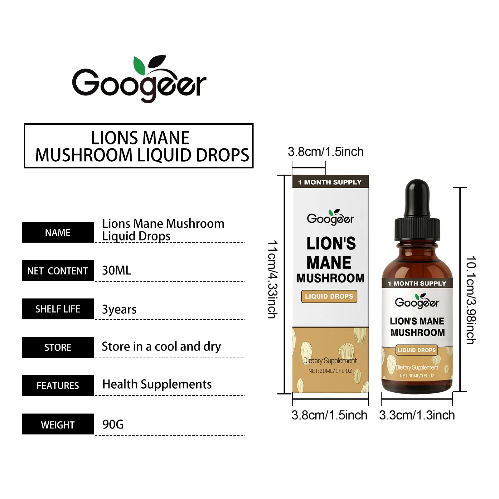 Lion's Mane Mushroom Liquid Drops - Cognitive Support Supplement 1 googeer mane mushroom liquid drops GO B10 0011 01 5281