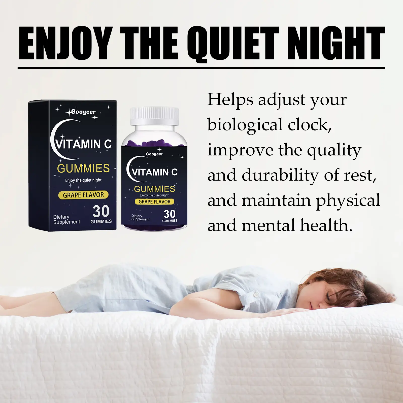 Melatonin and Vitamin C Gummies - Sleep Support Supplement 13 googeer melatonin gummy vitamin c GOB07 A010 30 BU1 4065