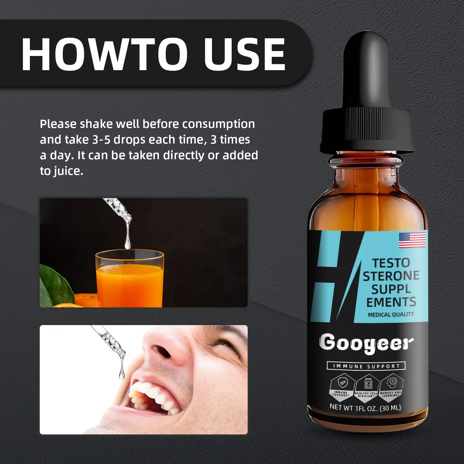 Men's Body Care Supplement Drops for Vitality & Energy | Googeer 10 googeer men body care agent GOA08 A013 30 BK1 1061
