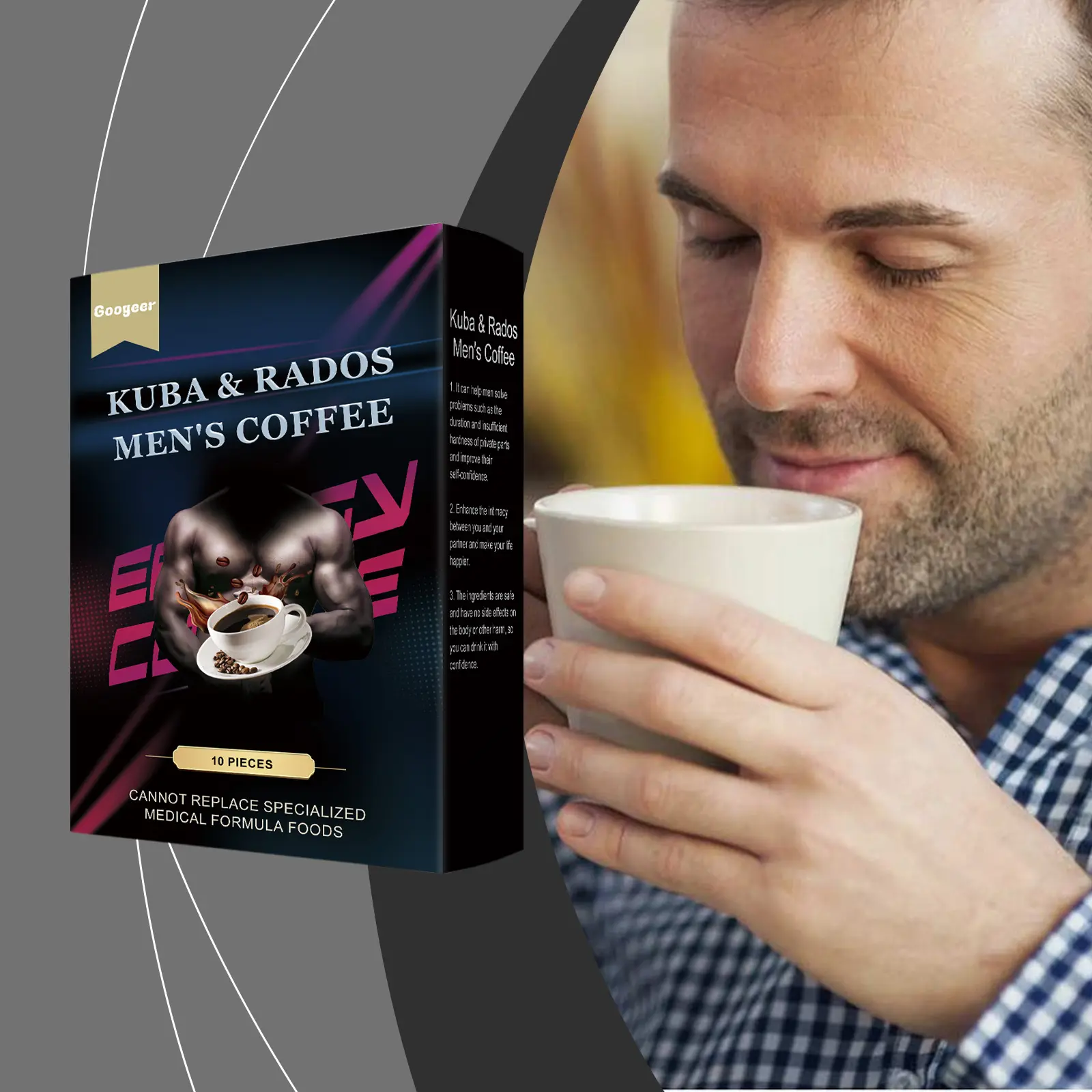 Men's Instant Coffee with Xylitol Sugar-Free Energy Boost - Googeer 8 googeer men coffee body treatment GOB11 A010 10 BU1 3445