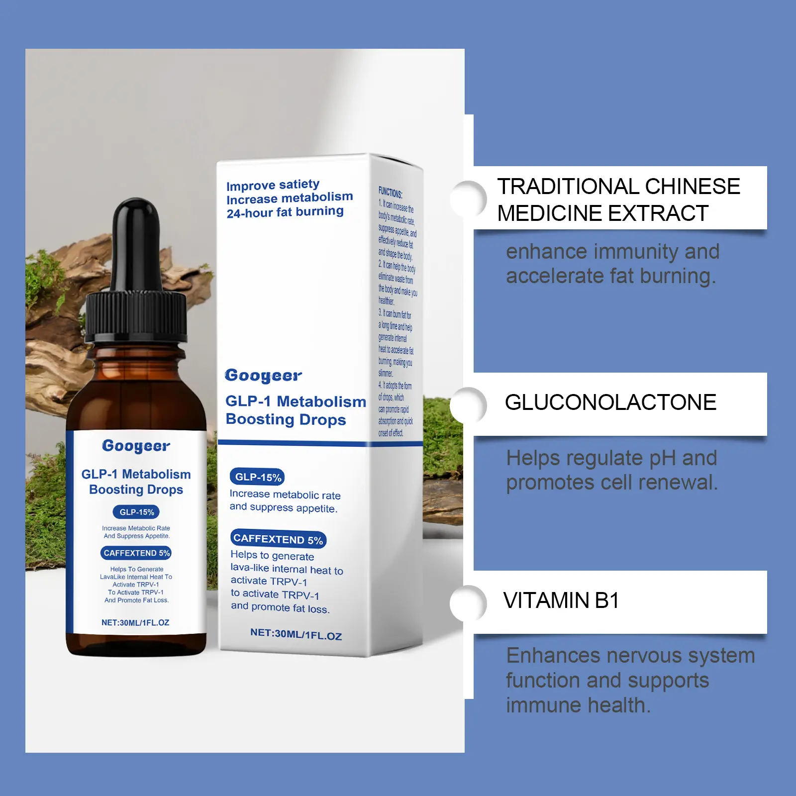 Dietary Supplement Drops with Gluconolactone & Herbal Extracts 11 googeer metabolism boosting drops body GO B07 0078 01 4881