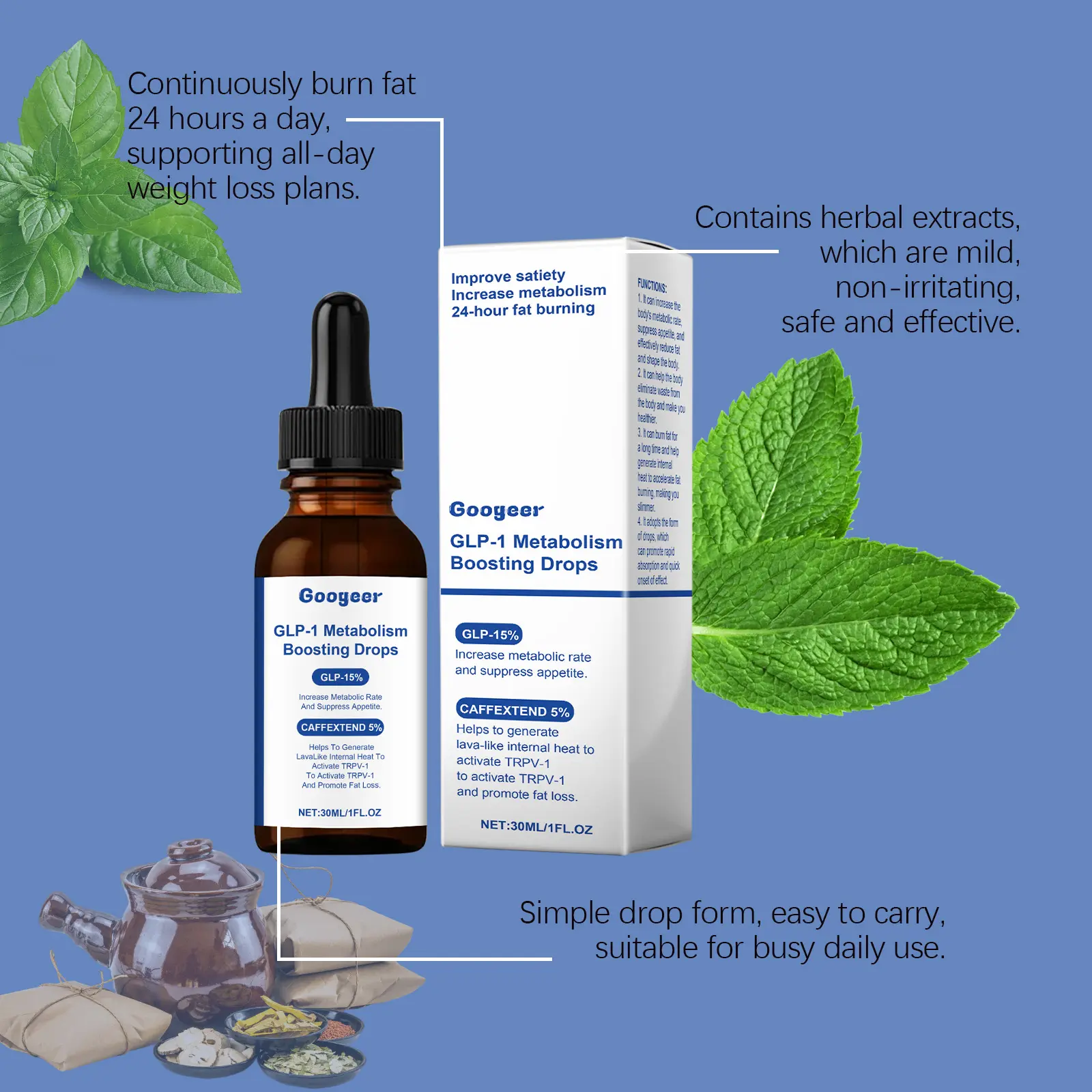 Dietary Supplement Drops with Gluconolactone & Herbal Extracts 12 googeer metabolism boosting drops body GO B07 0078 01 4886