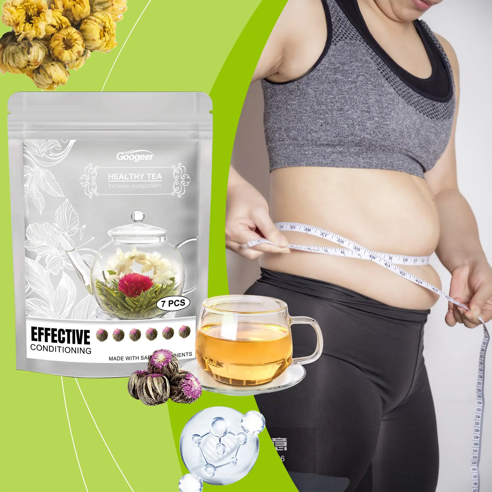 Herbal Tea with Green Tea and Thousand Sun Red - Refreshing Daily Blend 8 googeer metabolism conditioning tea GO I01 0025 01 4999