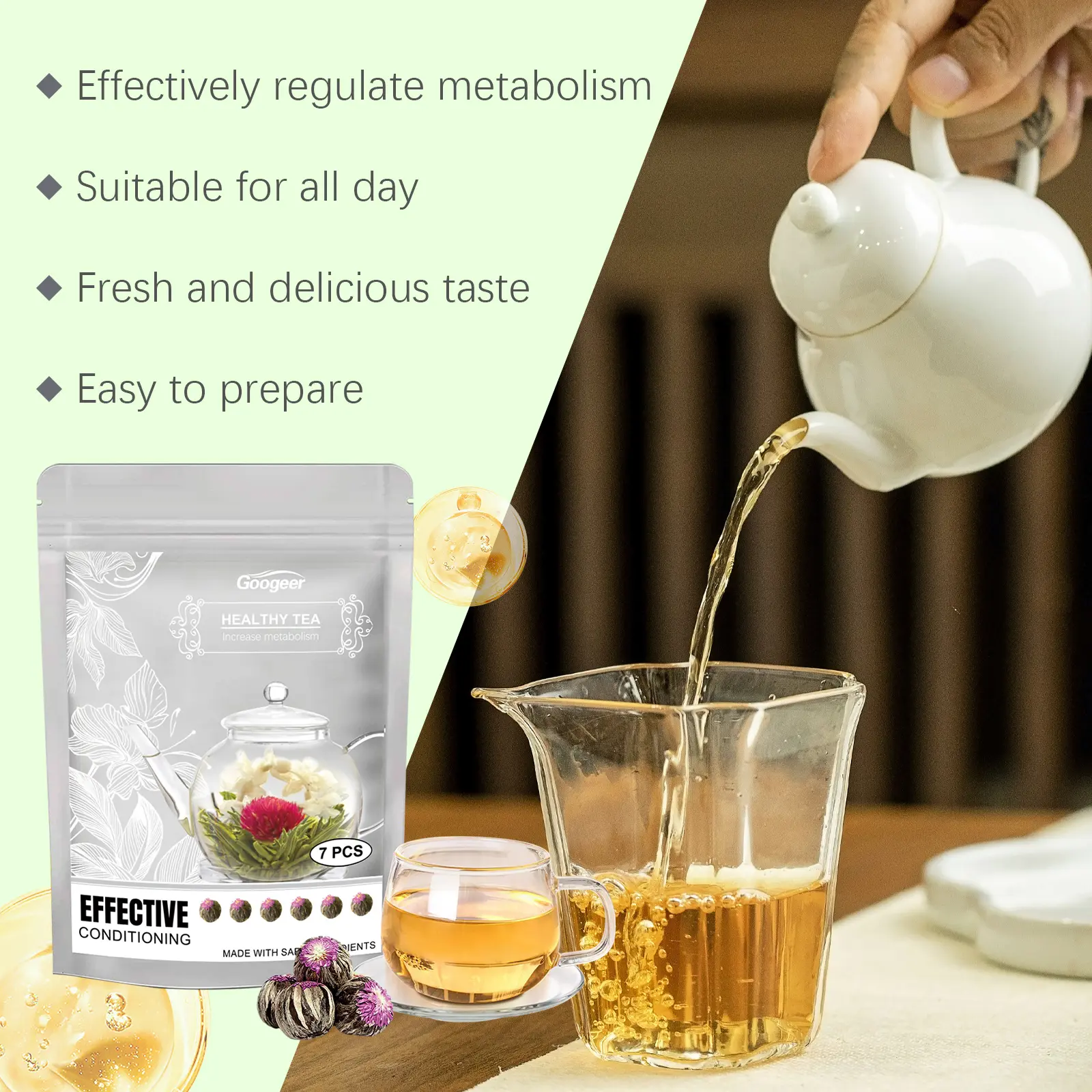 Herbal Tea with Green Tea and Thousand Sun Red - Refreshing Daily Blend 11 googeer metabolism conditioning tea GO I01 0025 01 5000