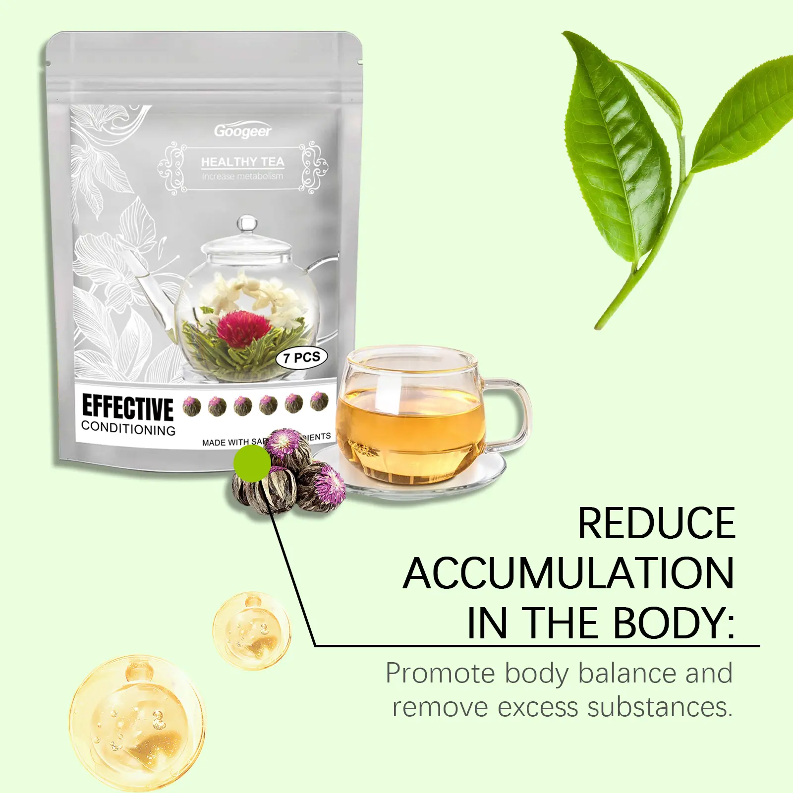 Herbal Tea with Green Tea and Thousand Sun Red - Refreshing Daily Blend 13 googeer metabolism conditioning tea GO I01 0025 01 5001