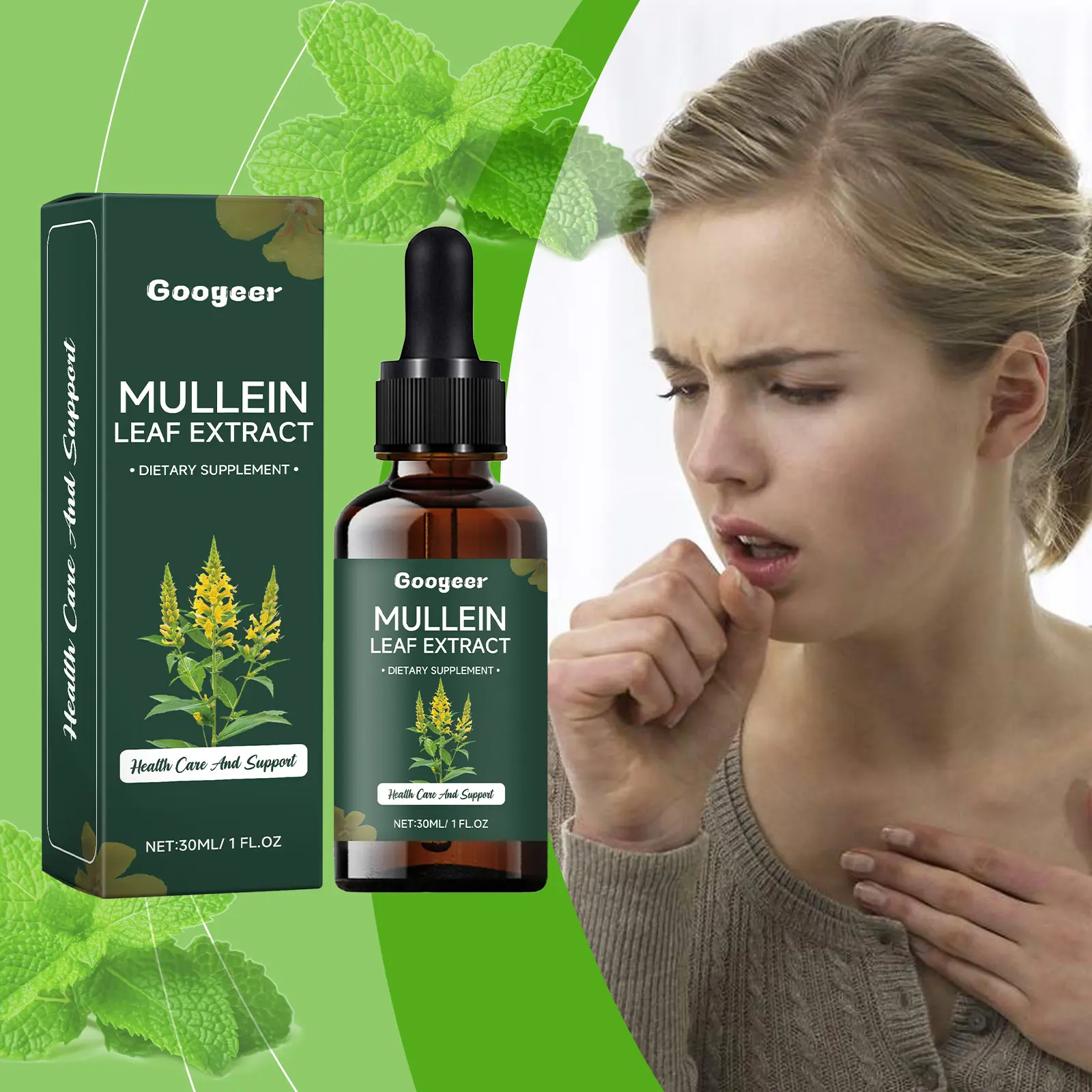 Mullein Drops Herbal Dietary Supplement with Mint - Googeer 8 googeer mullein lung cleansing drops GO B07 0073 01 552