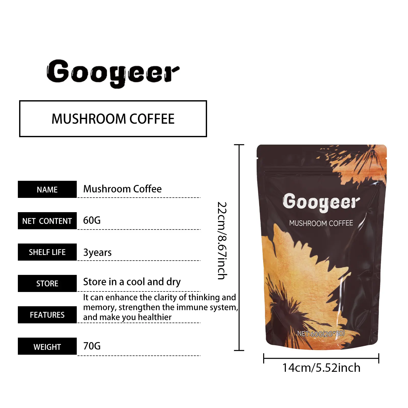 Mushroom Coffee Mix with Low Sugar Xylitol - Googeer 7 googeer mushroom coffee body treatment GO I03 0005 01 1129